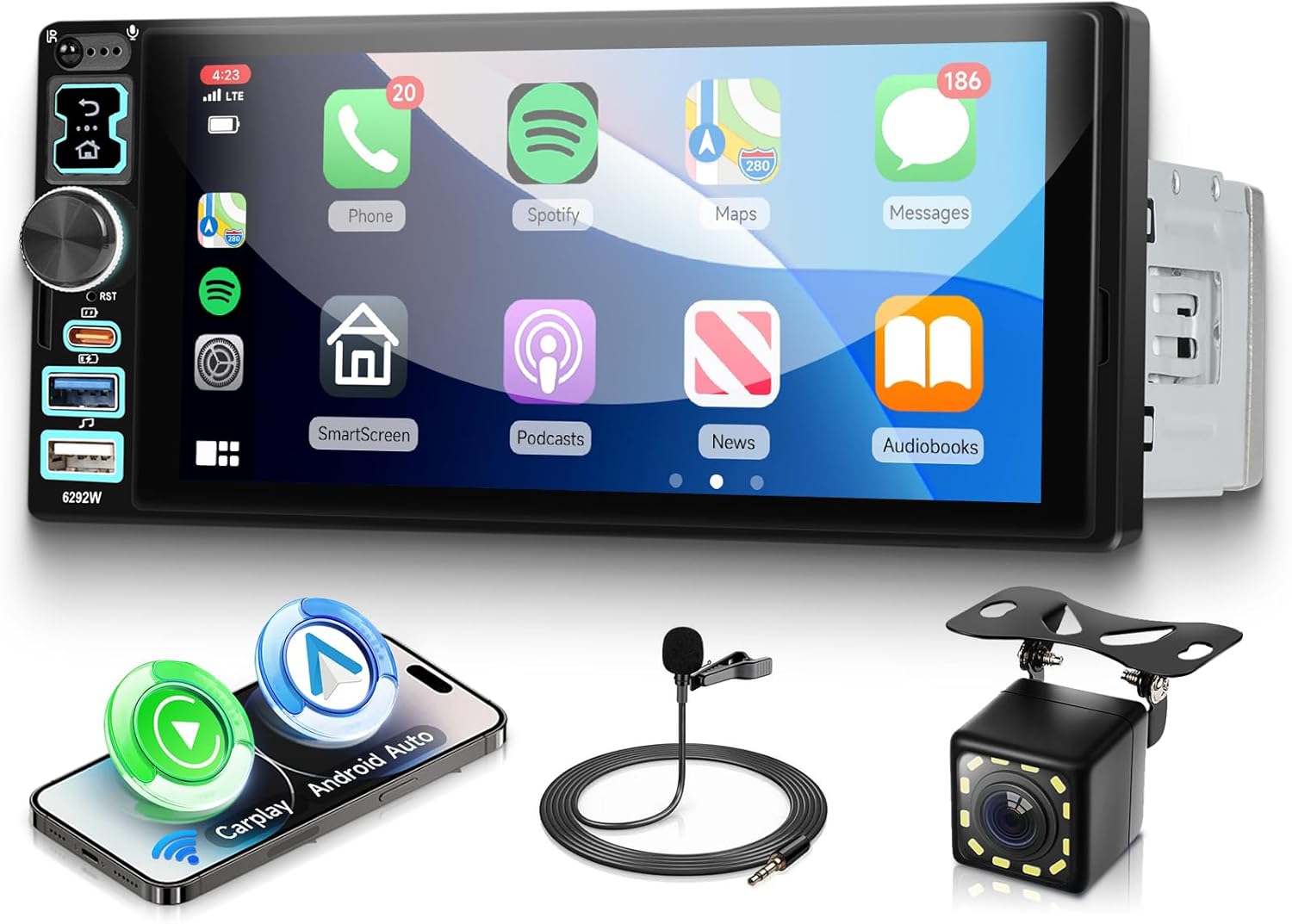 Autoradio 1 Din con Carplay Android Auto Wireless 6,8" - immagine 1