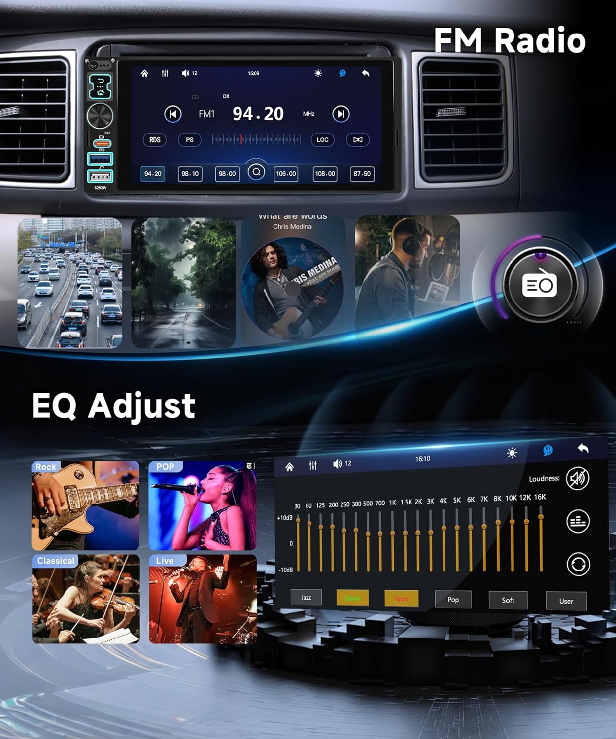 Autoradio 1 Din con Carplay Android Auto Wireless 6,8" - immagine 5