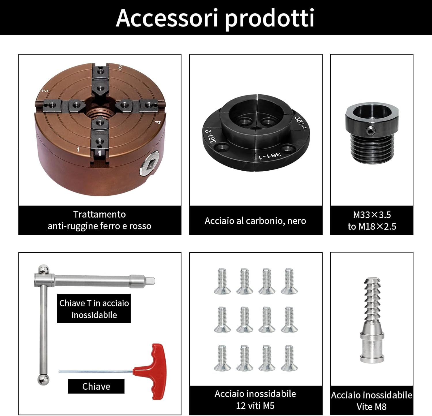 Mandrino per Tornio Professionale 100mm a 4 Ganasce - immagine 4