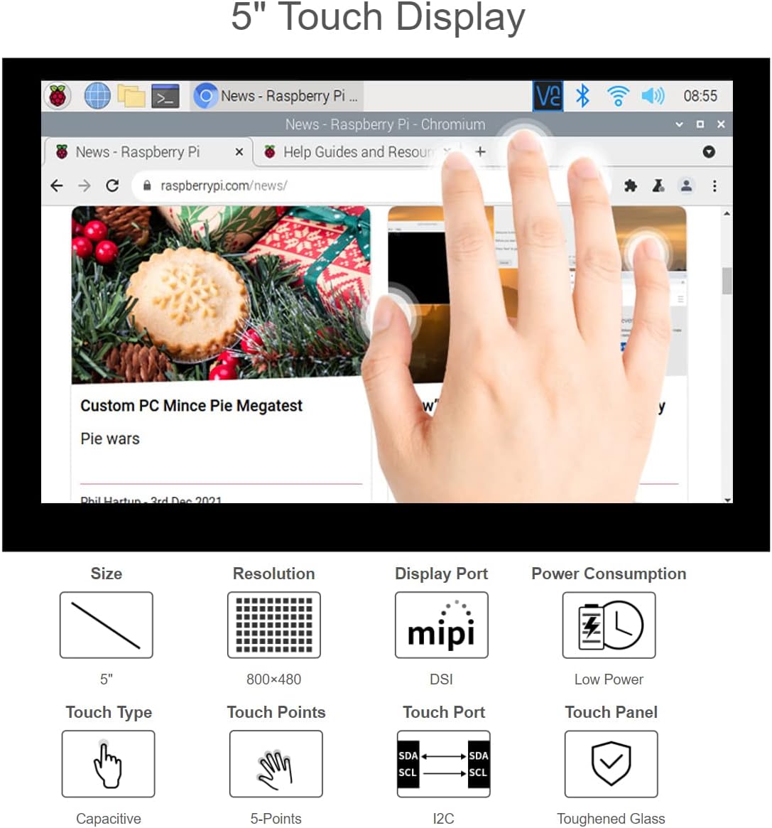 Monitor Touchscreen 5 Pollici DSI LCD per Raspberry Pi - immagine 2