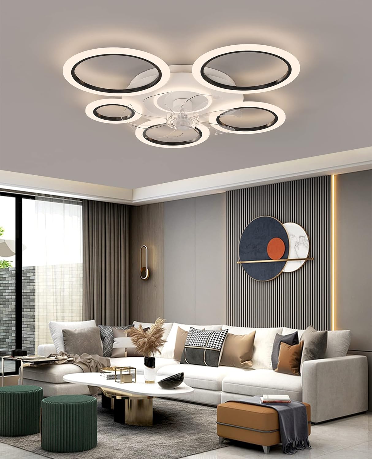 Ventilatore da Soffitto con Telecomando Ø35in, Nero - immagine 3