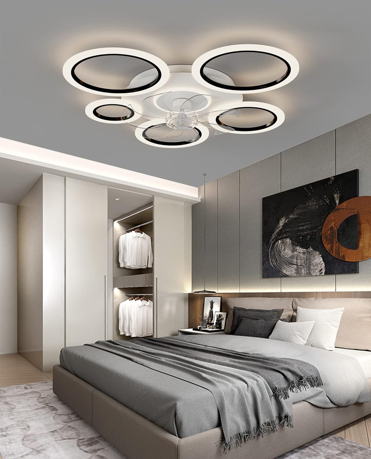 Ventilatore da Soffitto con Telecomando Ø35in, Nero - immagine 4