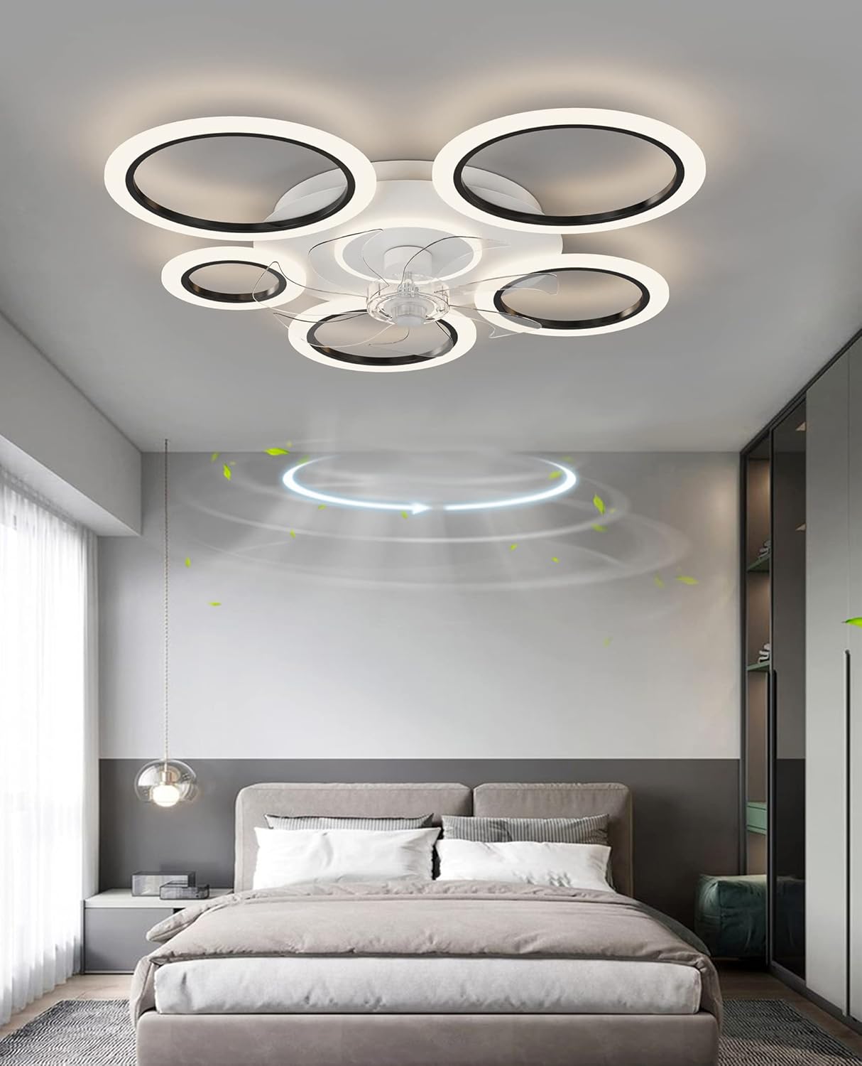 Ventilatore da Soffitto con Telecomando Ø35in, Nero - immagine 5