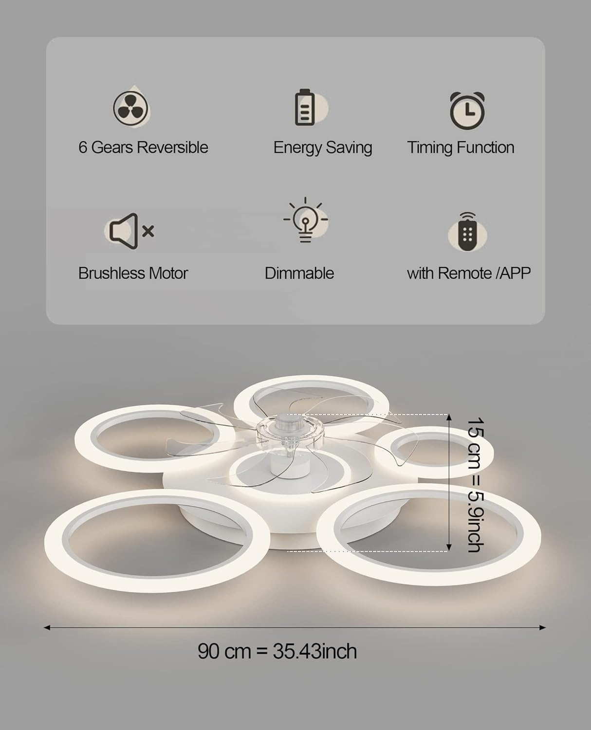 Ventilatore da Soffitto con Telecomando Ø35in, Nero - immagine 7