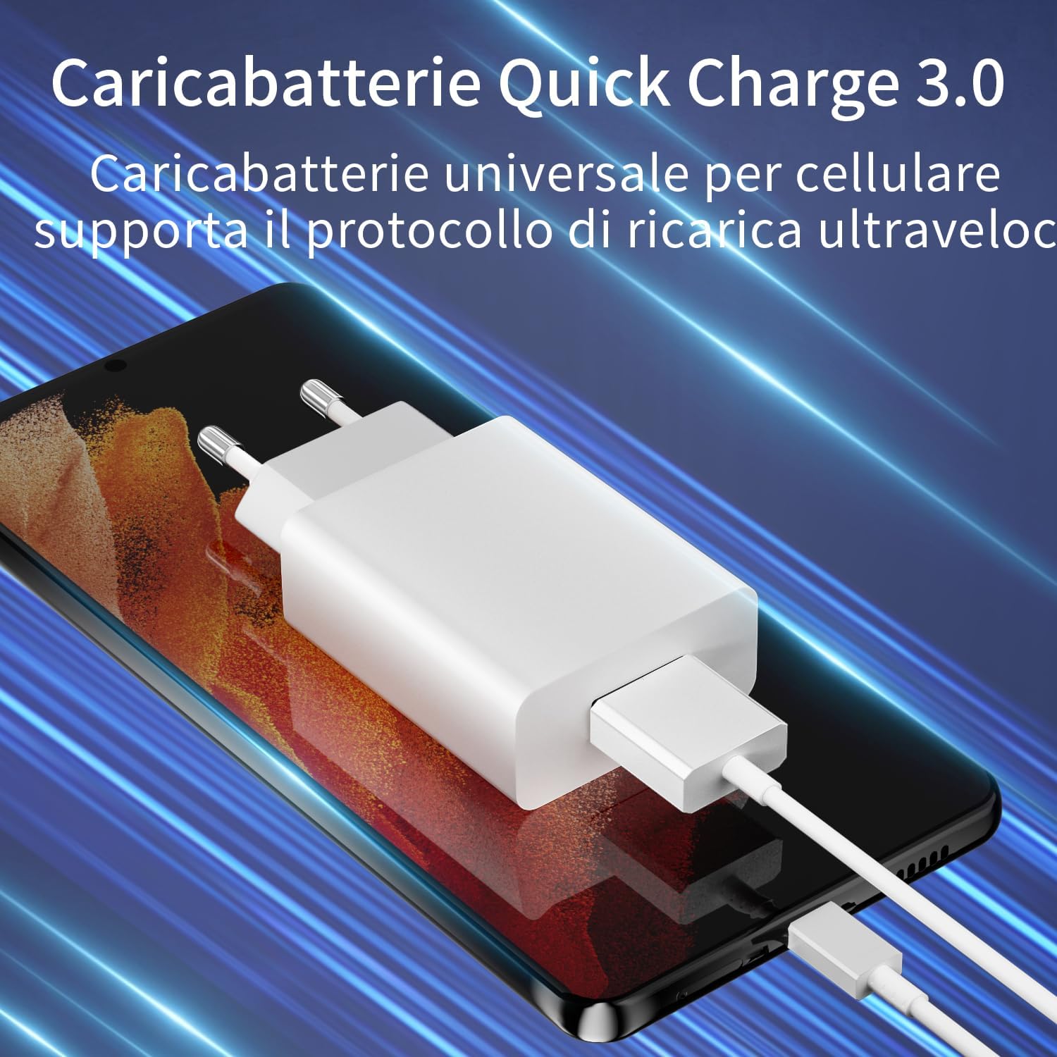 Caricatore Cellulare Rapido 18W USB Tipo C con Cavo 2m - immagine 6