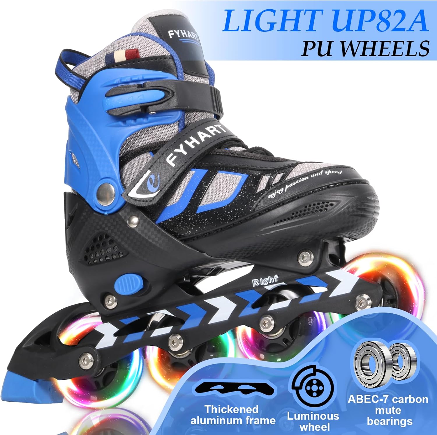 Pattini in Linea Regolabili per Bambini, Blu L (38-41 EU) - immagine 3