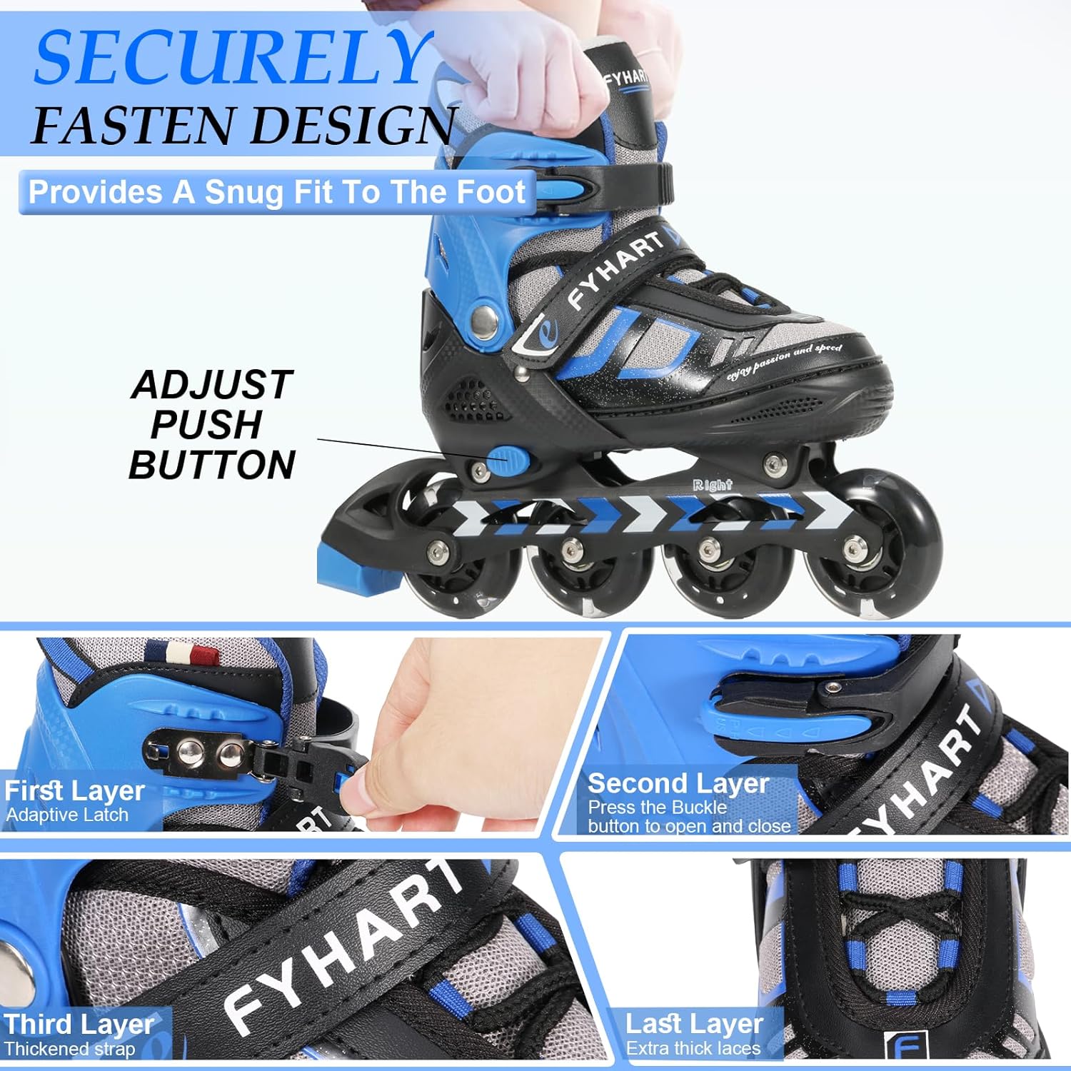 Pattini in Linea Regolabili per Bambini, Blu L (38-41 EU) - immagine 4