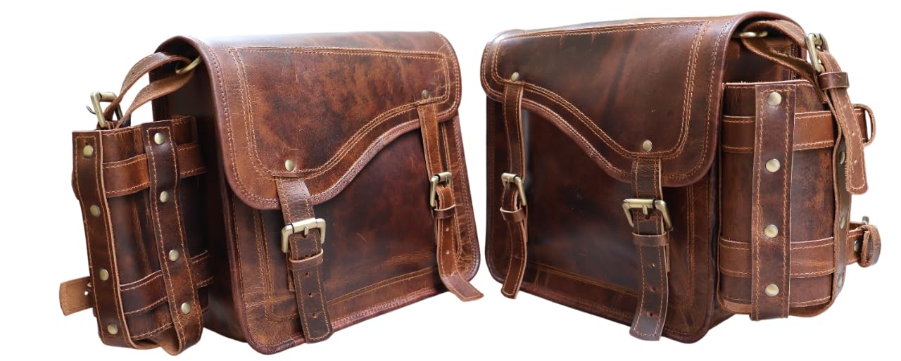 American Blue Set 2 Borse Moto Vera Pelle Vintage