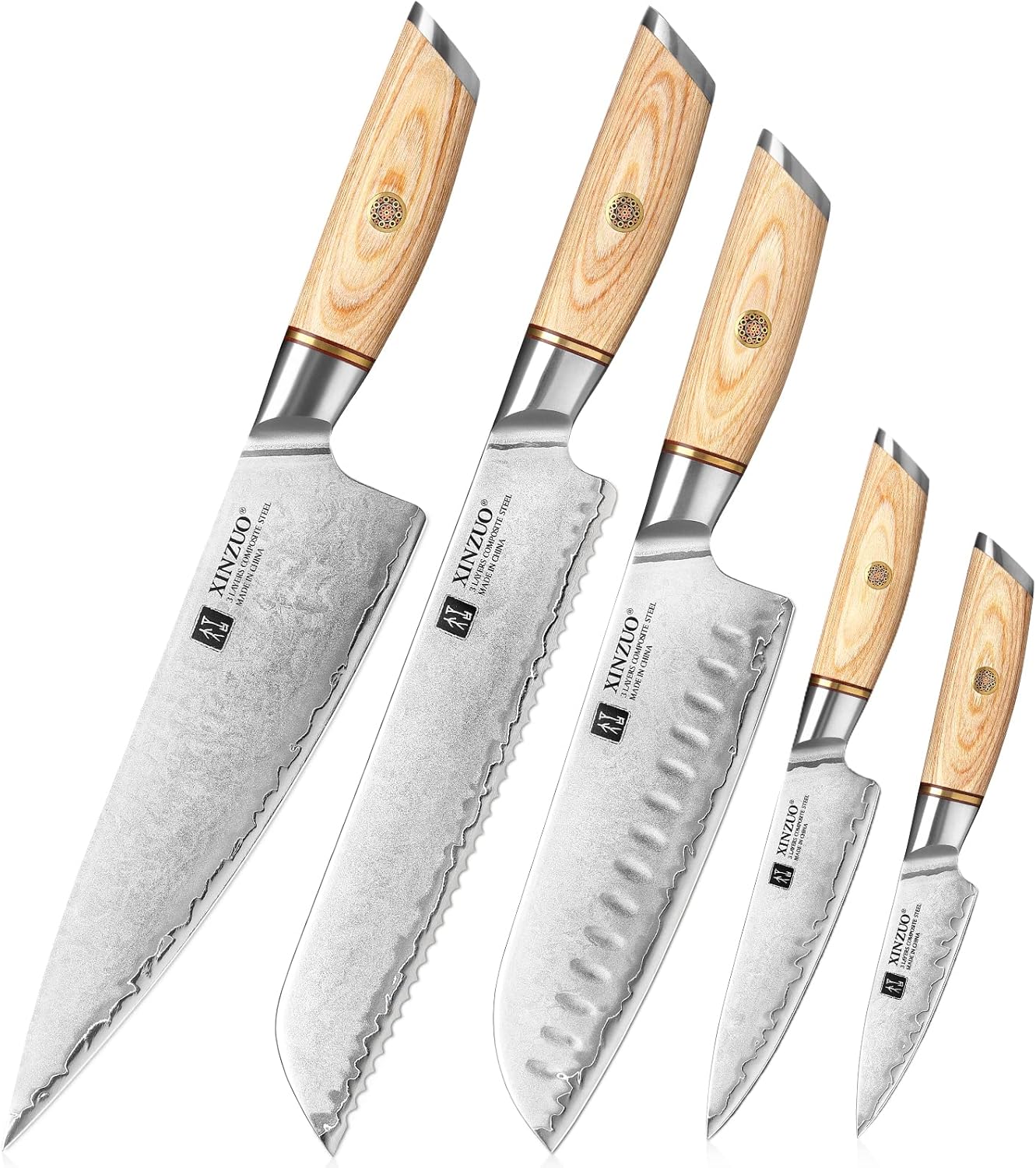 Xinzuo Set 5 Coltelli da Cucina Acciaio Composto 10Cr15CoMoV