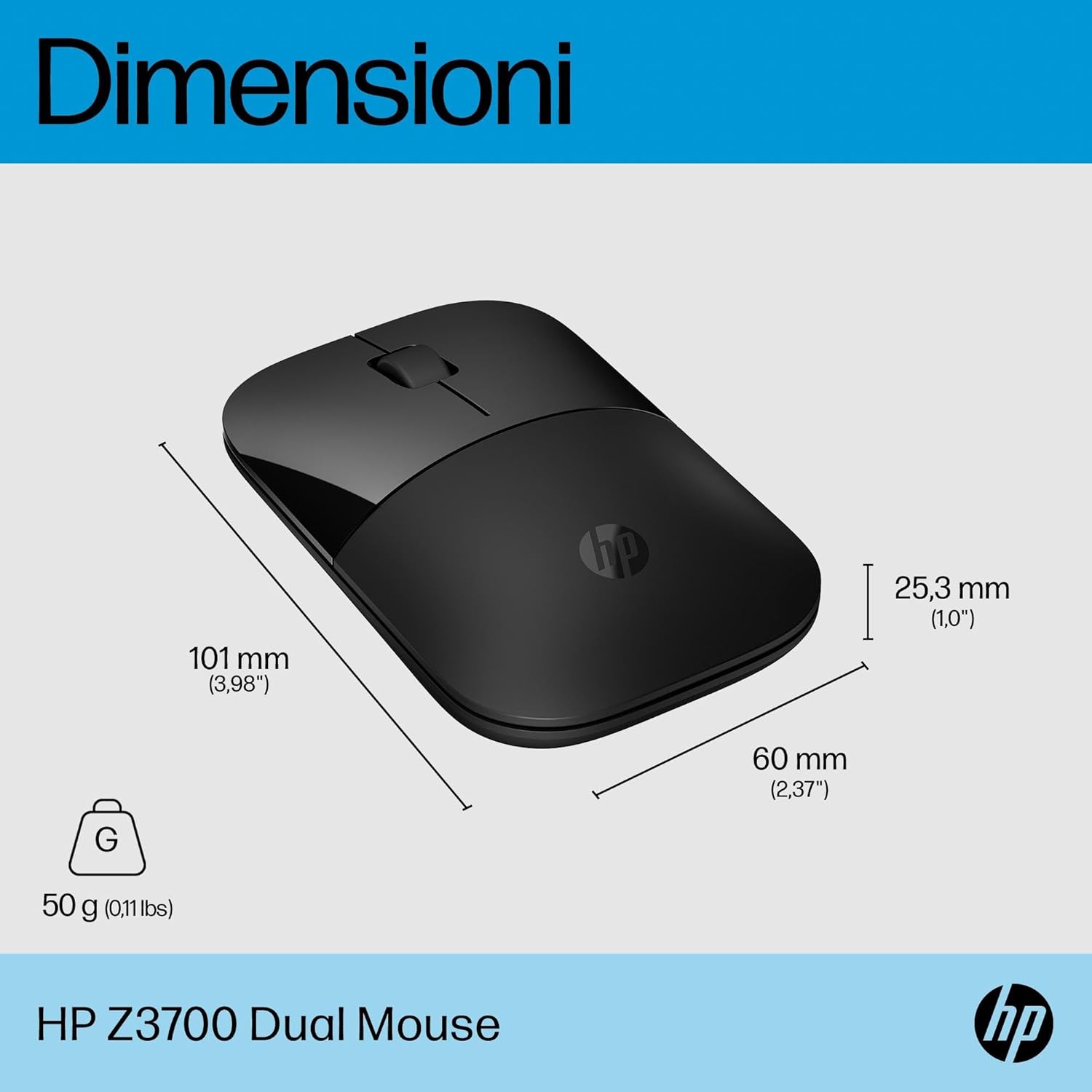 Hp Z3700 Mouse Wireless 1200 DPI, Nero - immagine 5