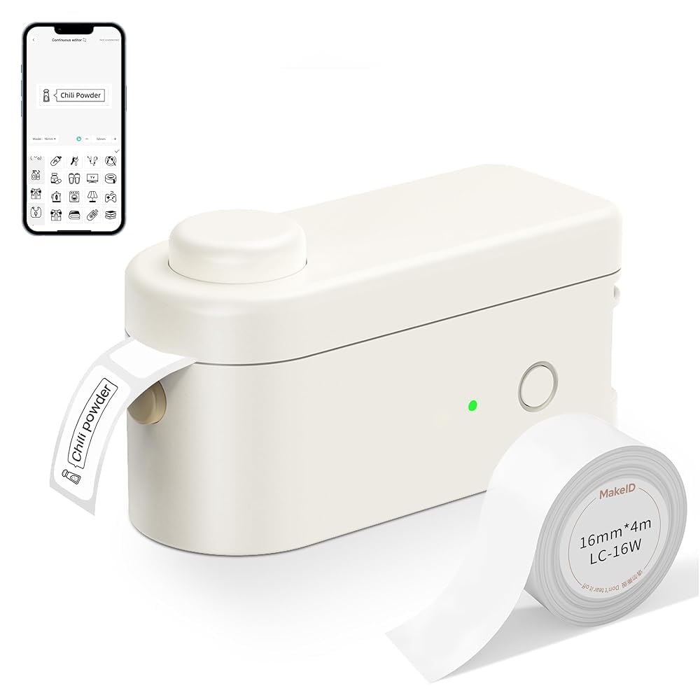 Makeid L1-C Mini Etichettatrice Set, Stampante di Etichette Bluetooth per iOS & Android, Etichettatrice Ricaricabile Portatile con 1 Rotoli di Etichette Adesive