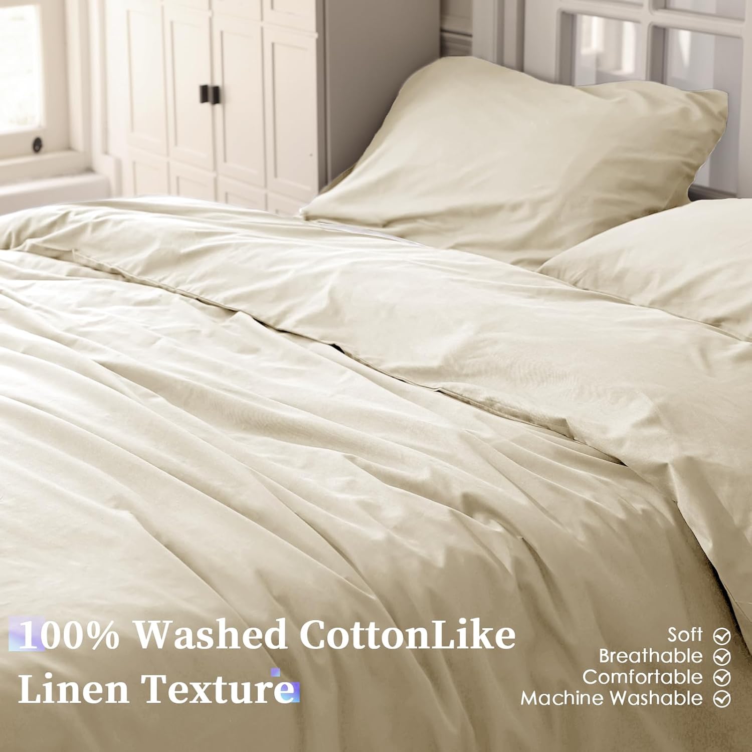 Copripiumino Matrimoniale 100% Cotone 260x240, Beige Chiaro - immagine 2