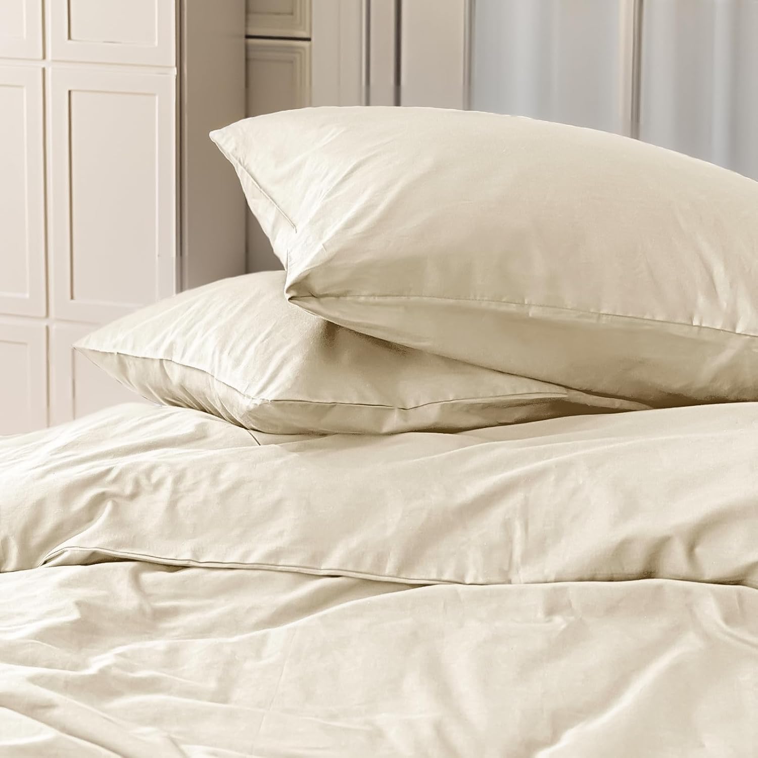 Copripiumino Matrimoniale 100% Cotone 260x240, Beige Chiaro - immagine 3