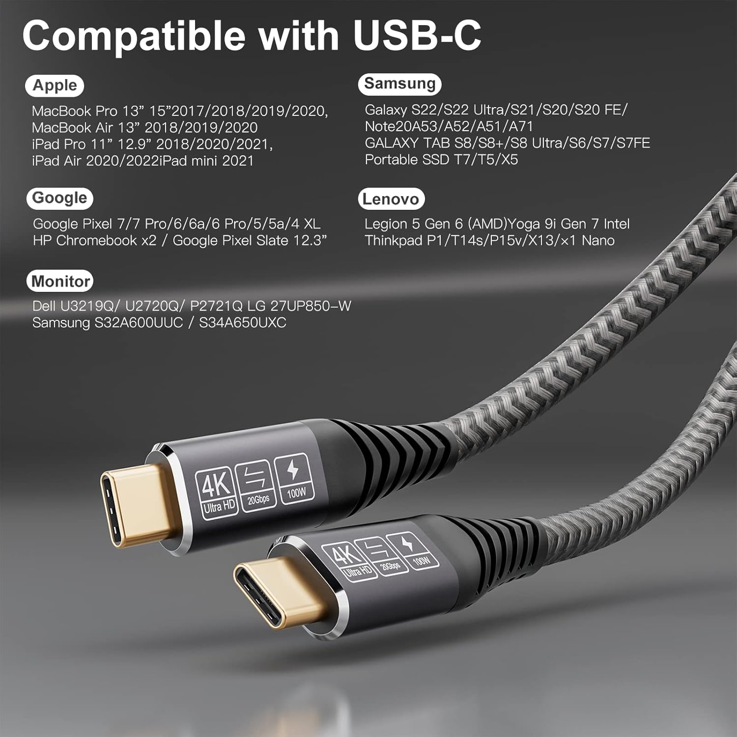 Cakoble Cavo USB Type-C 20 Gbps 100W 2M - immagine 5