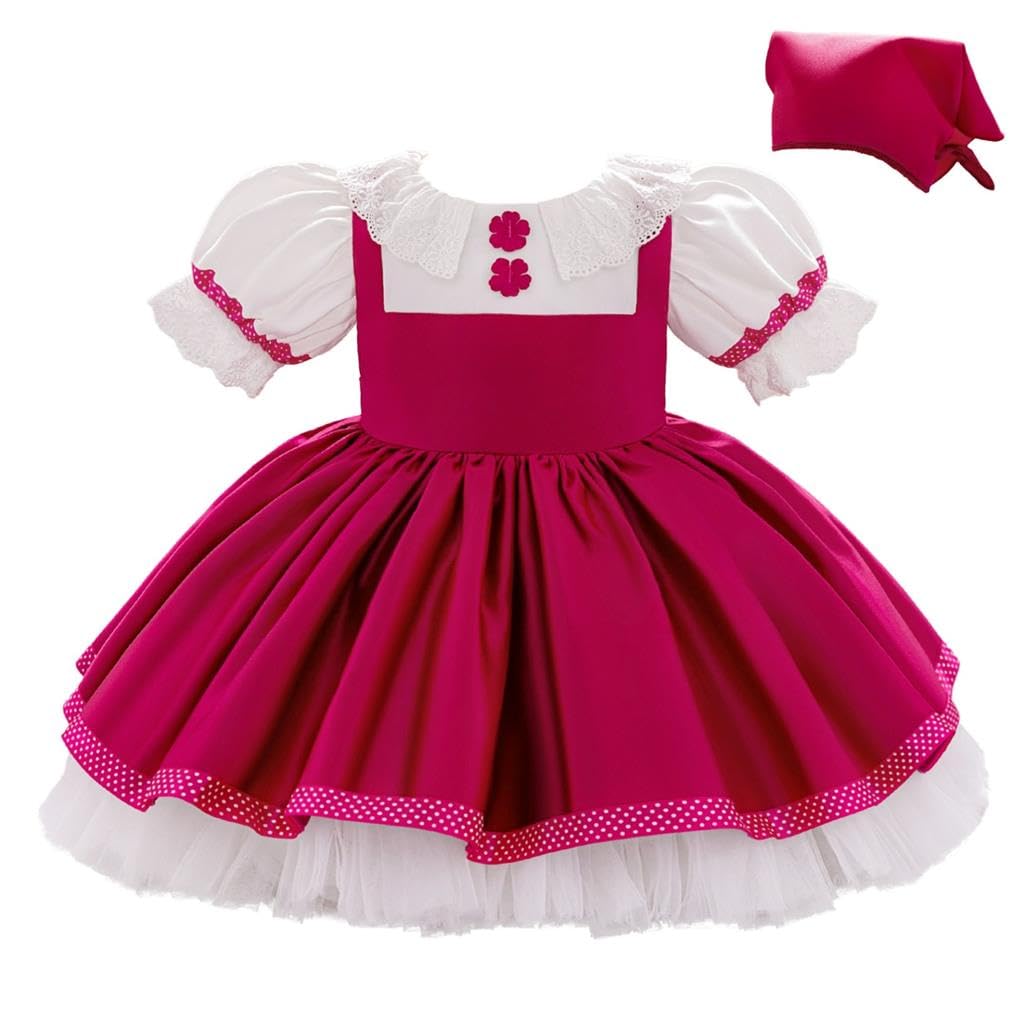Lito Angels Vestito Costume Carnevale Travestimento, Abito Tradizionale Dirndl con Foulard per Bimba Bambina Festa Taglia 6 Mesi - 5 Anni, Fucsia