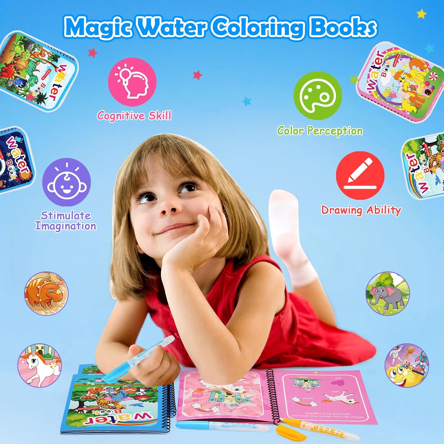 Ballery Libro di Pittura ad Acqua con 4 Penne - immagine 4