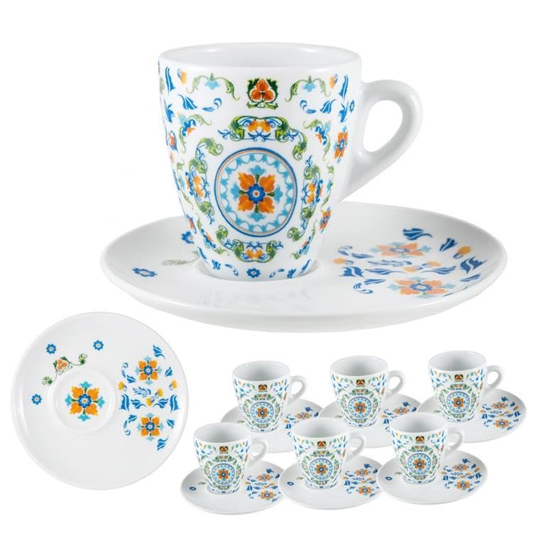 Drw Set 6 Tazze con Piatto in Porcellana Decorate con Fiori