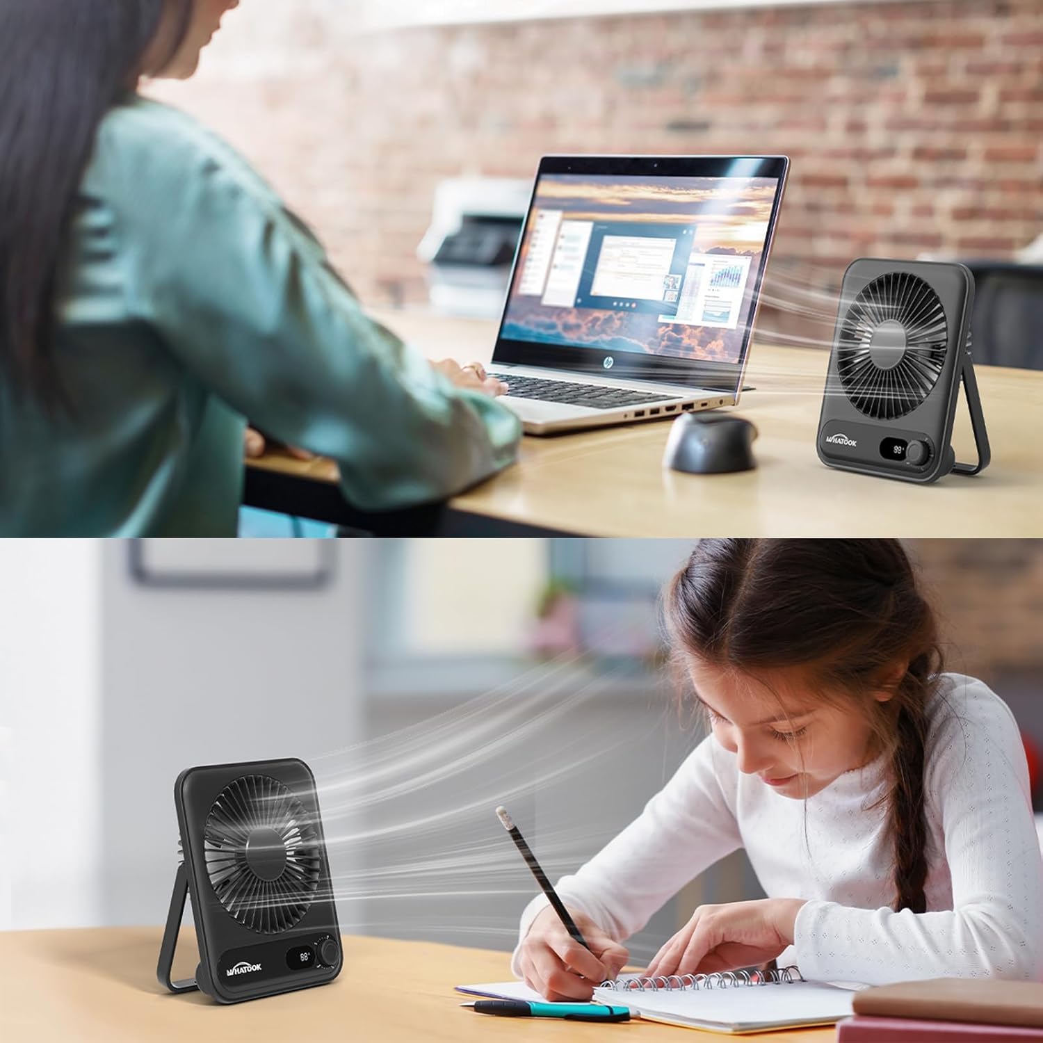 Whatook Mini Ventilatore USB 5000mAh, Set da 2 - immagine 7