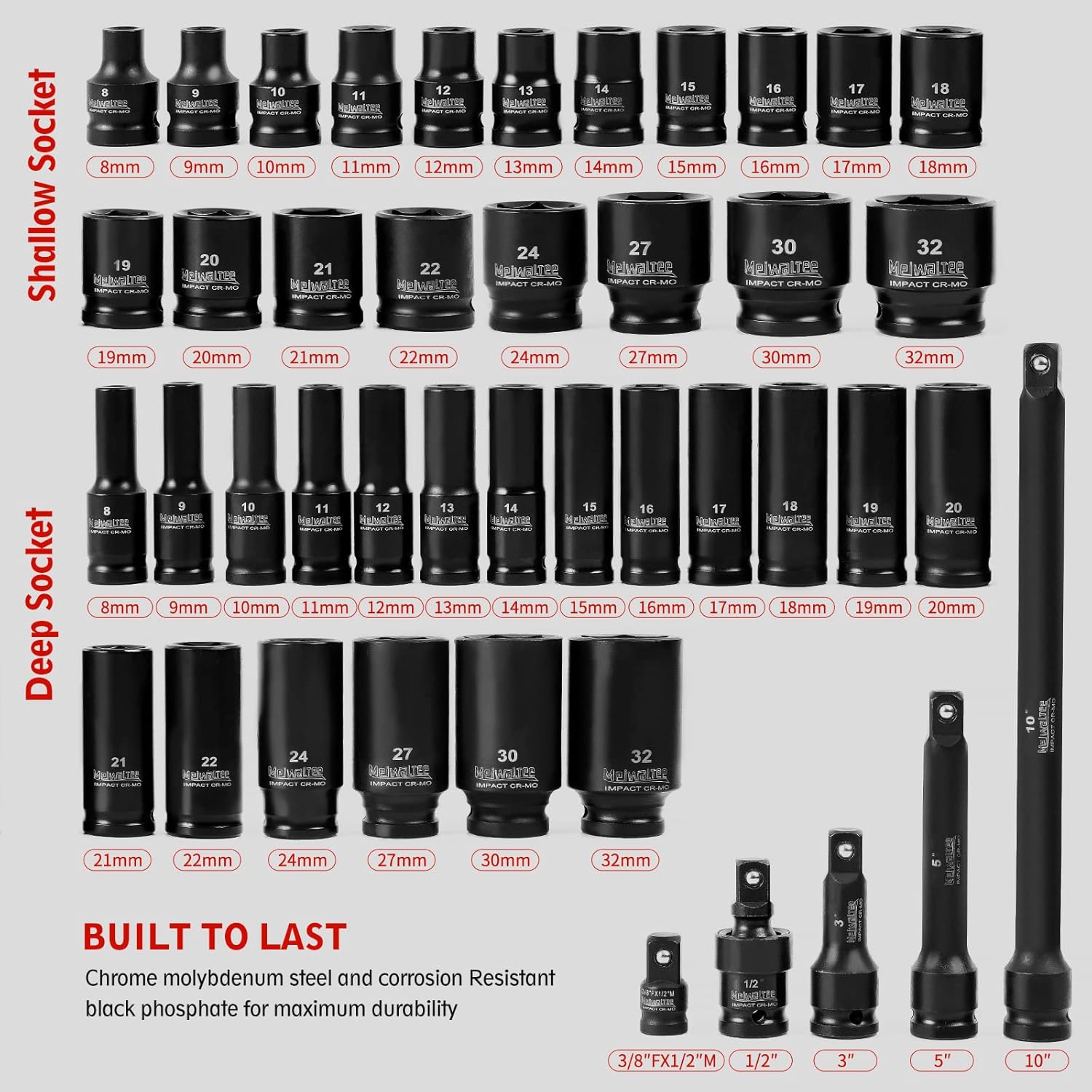 Set Bussole a Impatto 1/2" 43 Pezzi, CR-MO - immagine 2