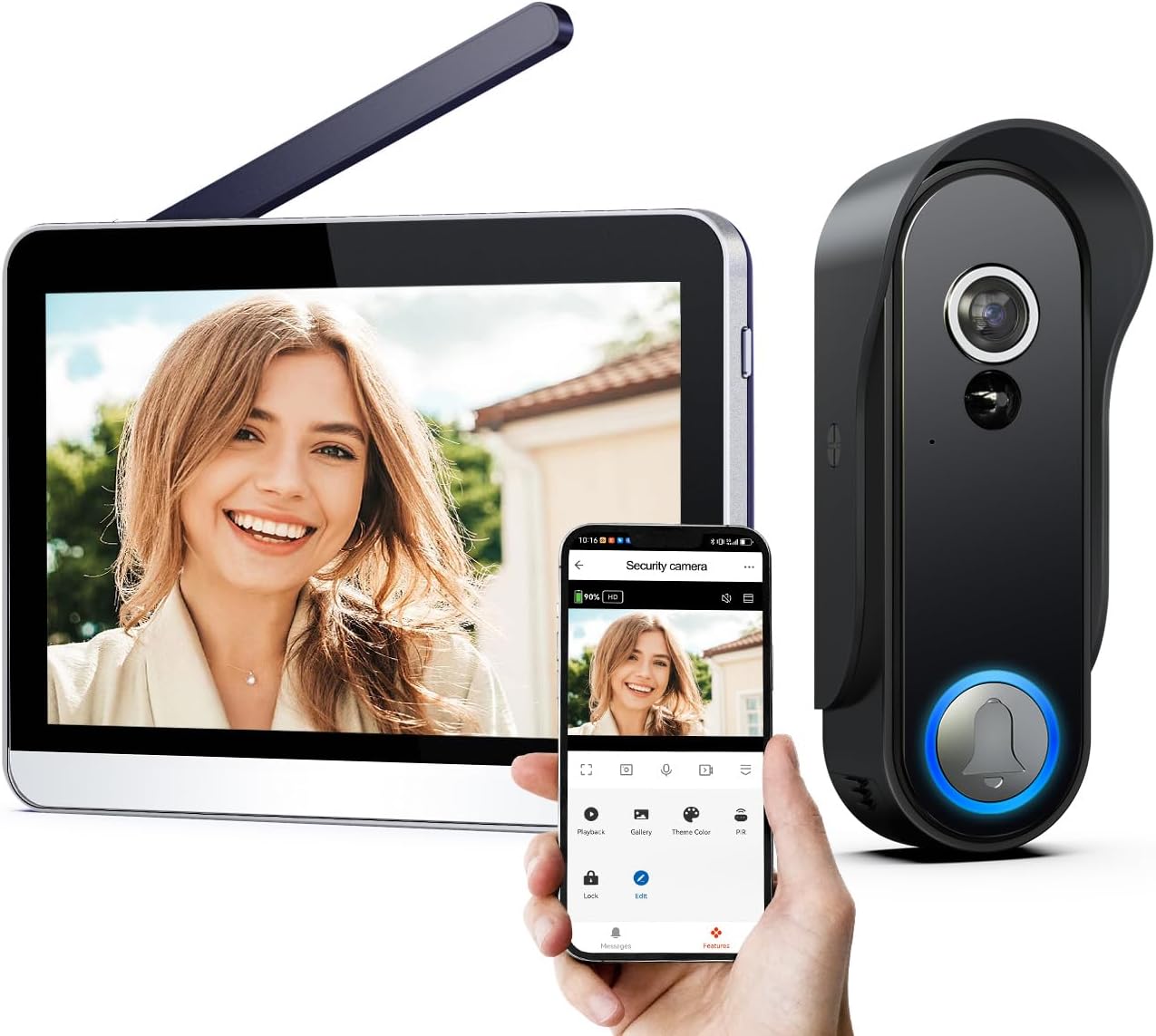 Simbailai Kit Videocitofono Wireless 7" Touch Screen 1080P - immagine 1