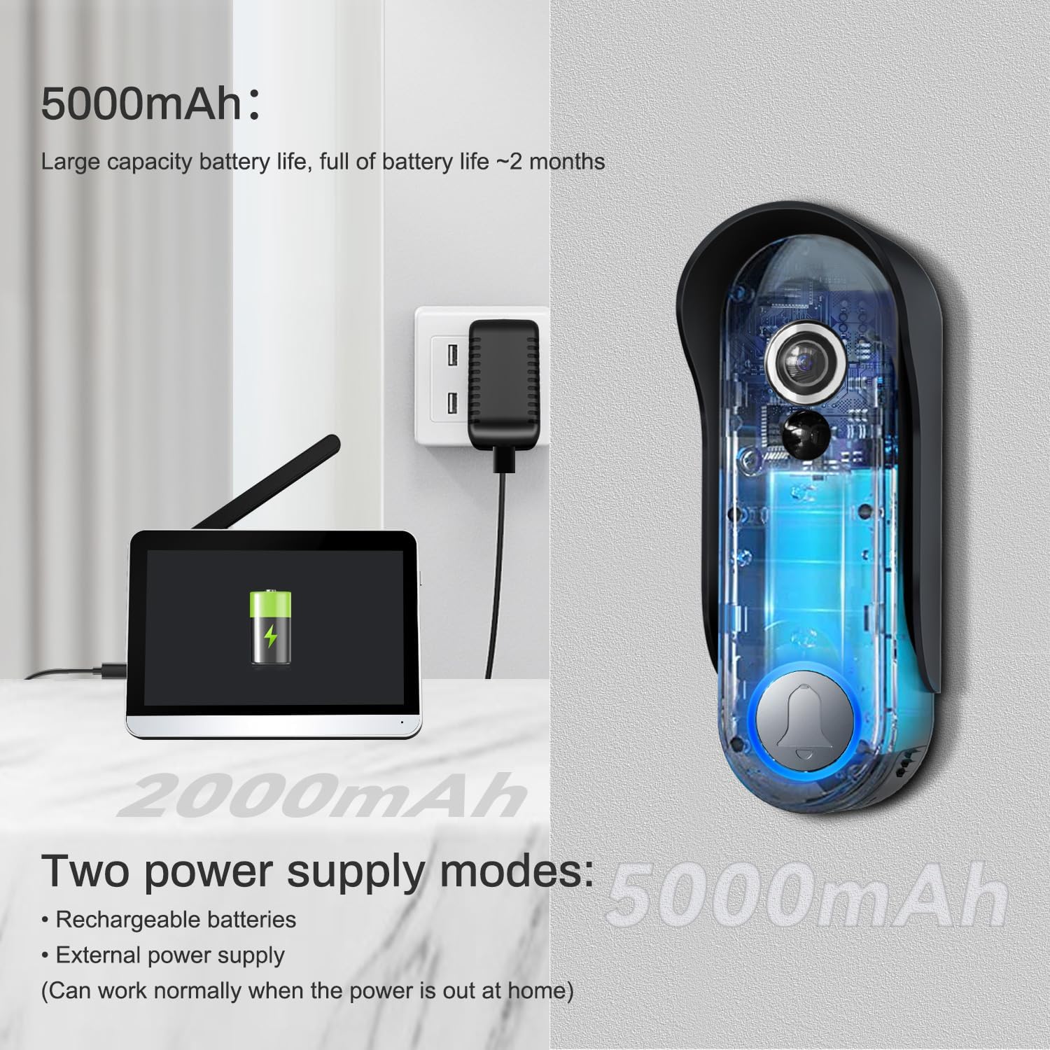 Simbailai Kit Videocitofono Wireless 7" Touch Screen 1080P - immagine 7