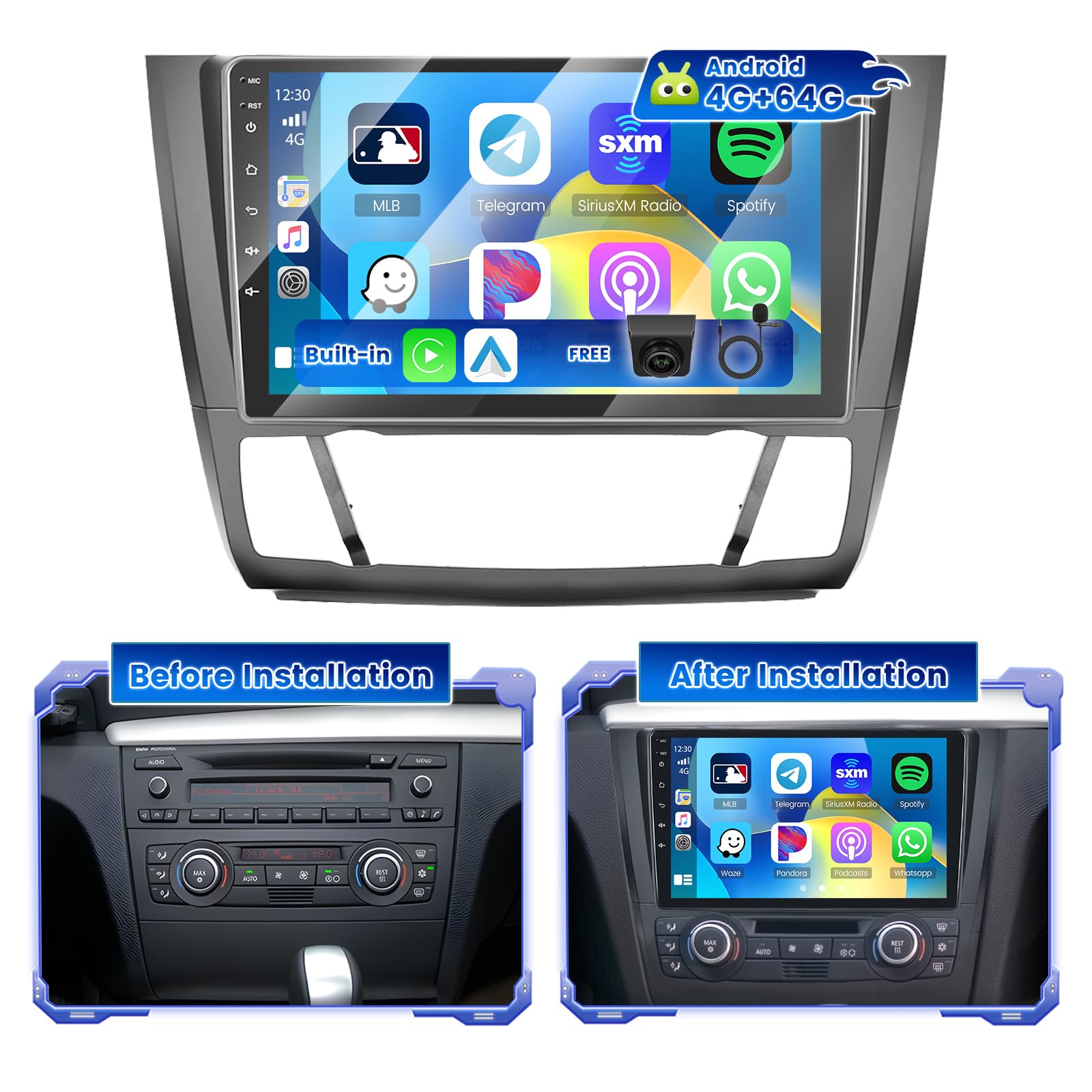 Hikity Autoradio Android 9" per BMW Serie 1 (2008-2012)