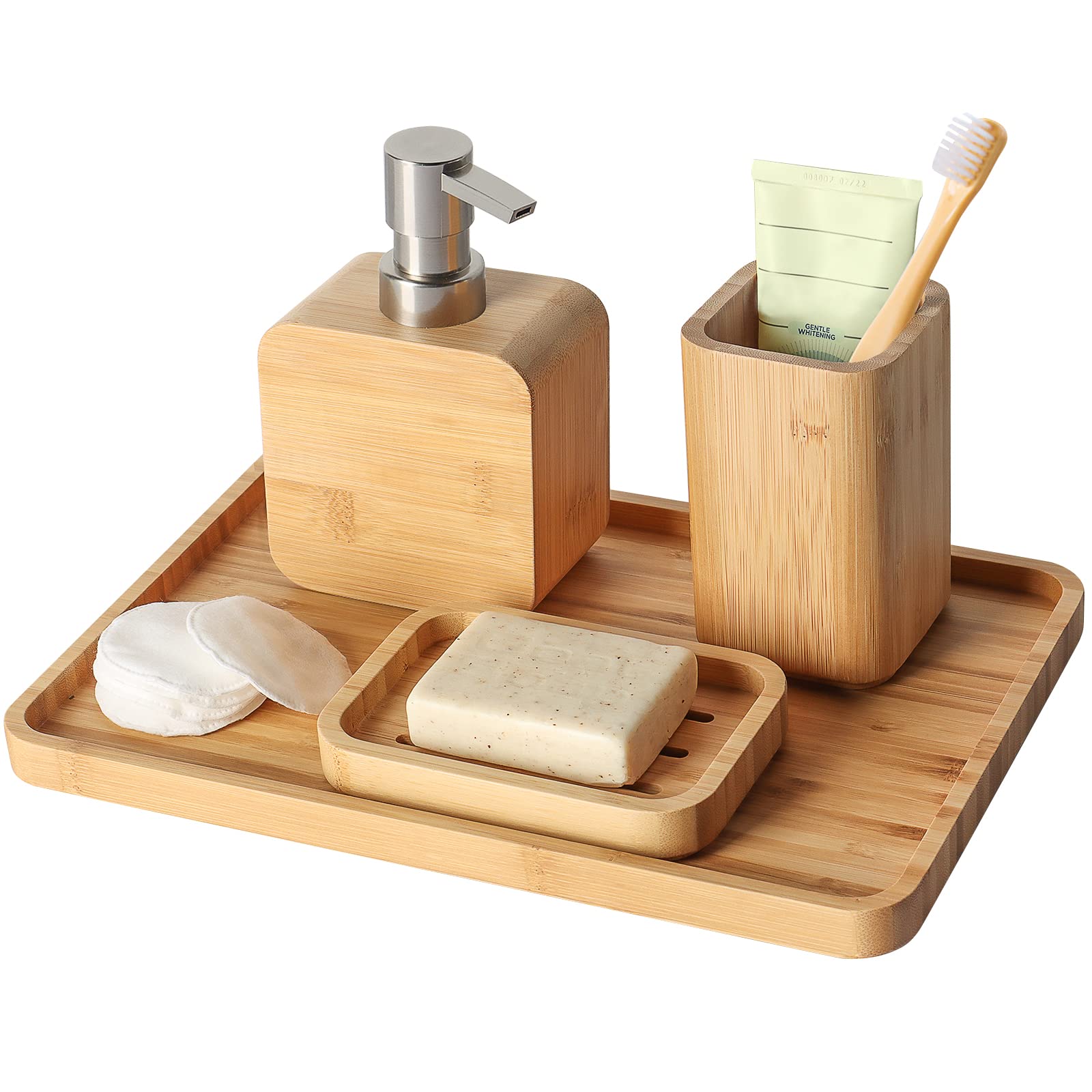 Asashizen Set 4 Accessori Bagno in Bambù Naturale