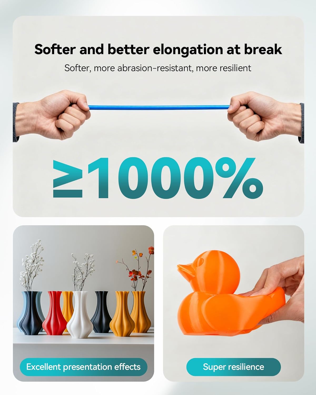 Sunlu 90A TPU Filamento per Stampante 3D 4KG, Nero - immagine 3