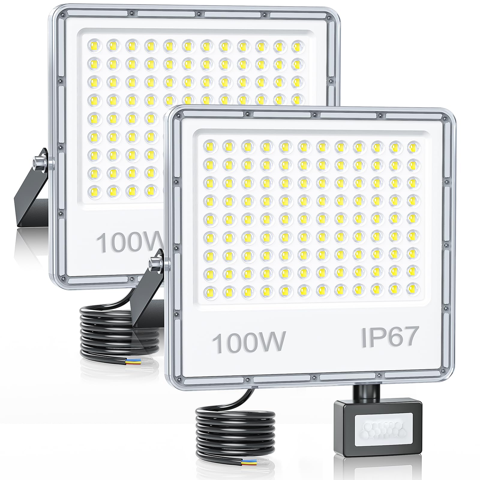 Faro LED da Esterno con Sensore di Movimento 100W 2 Pezzi