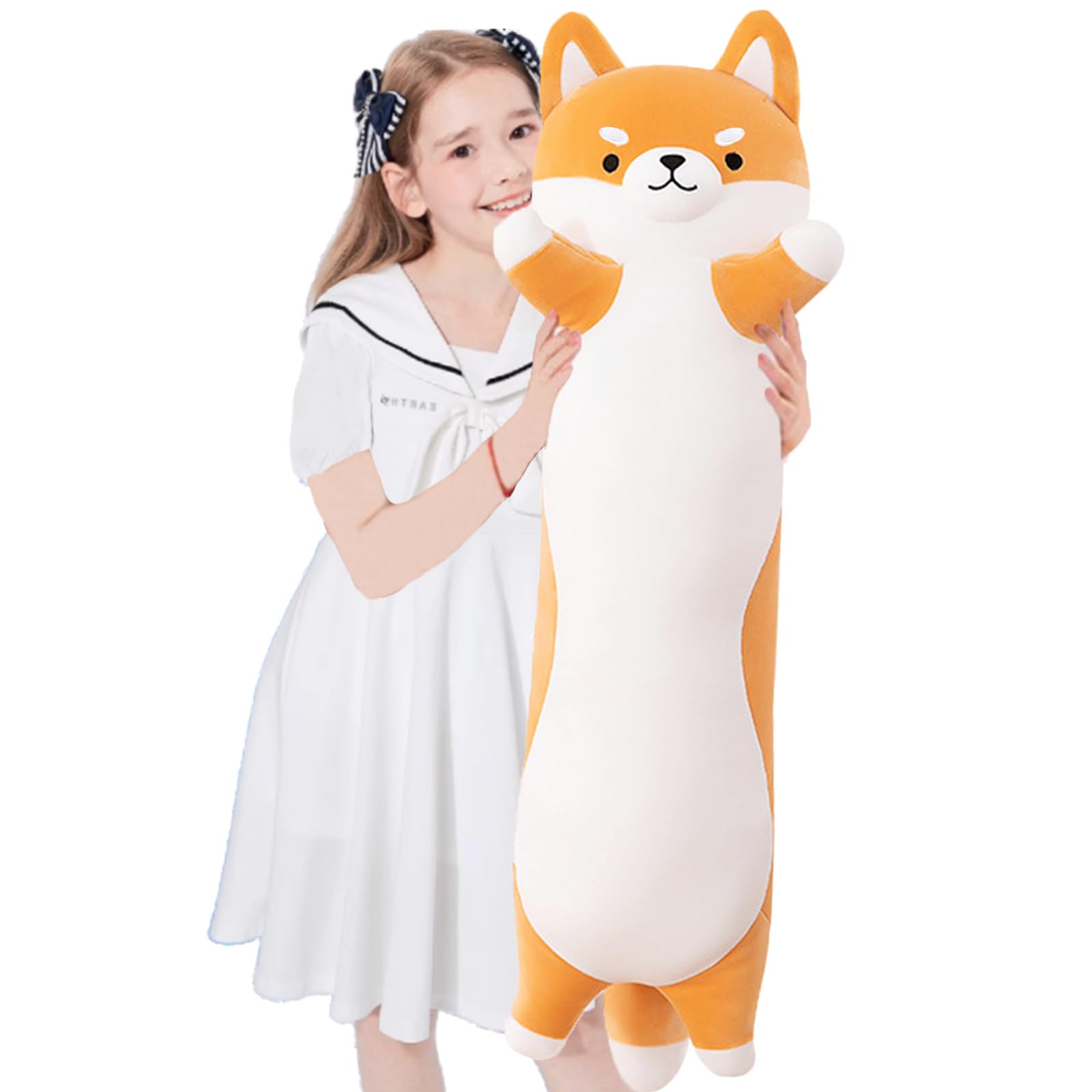 Cuscino Lungo Peluche Shiba Inu Corgi Gigante 110cm, Giallo