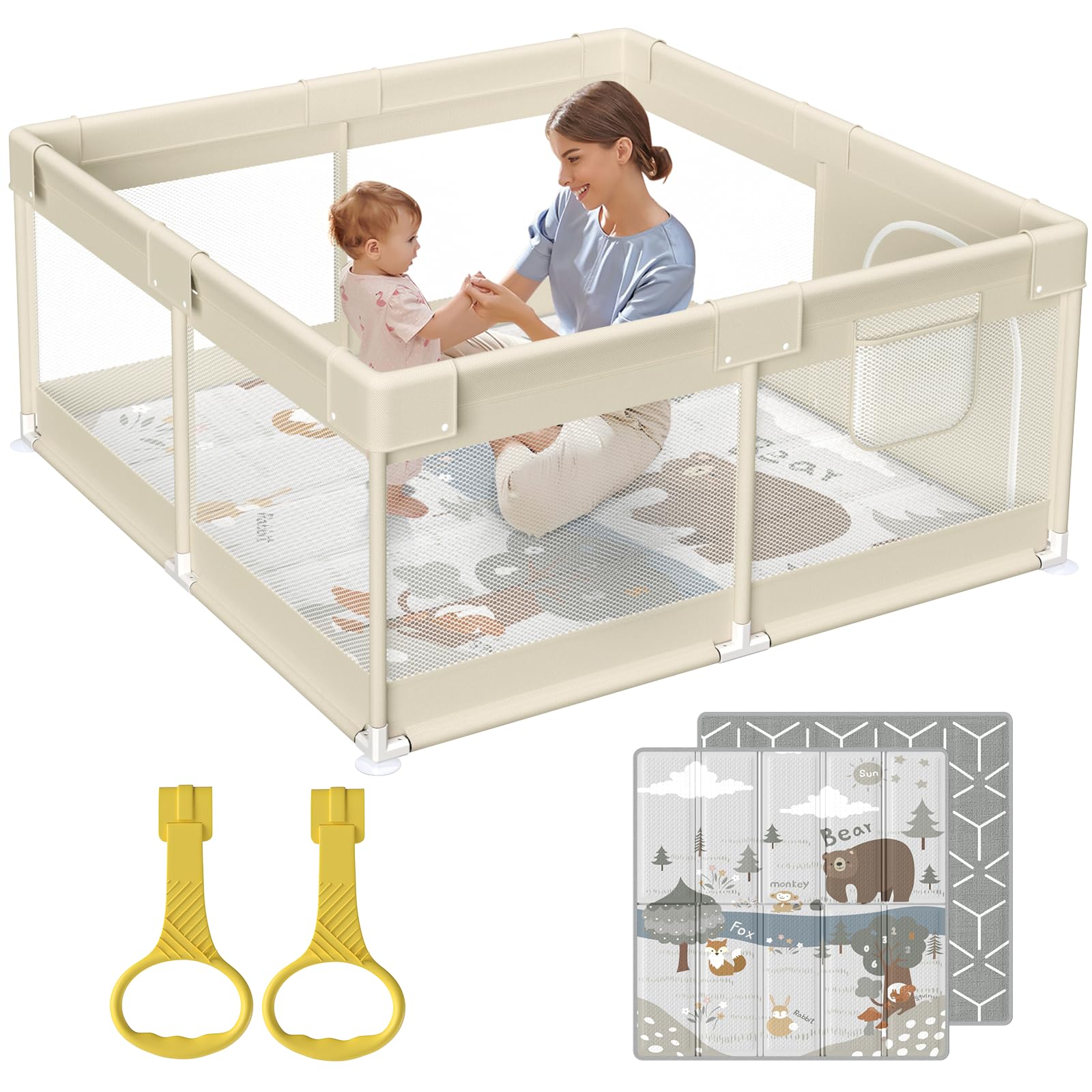 Fodoss Parc Bébé 120x120 cm con Tapis e Materasso