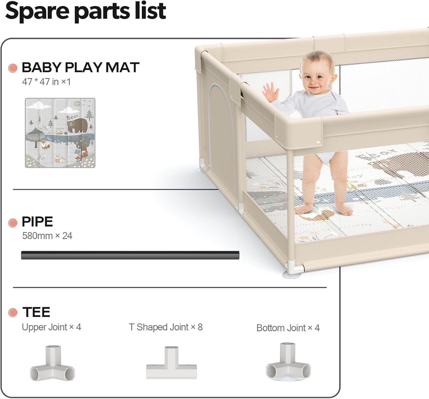 Fodoss Parc Bébé 120x120 cm con Tapis e Materasso - immagine 3