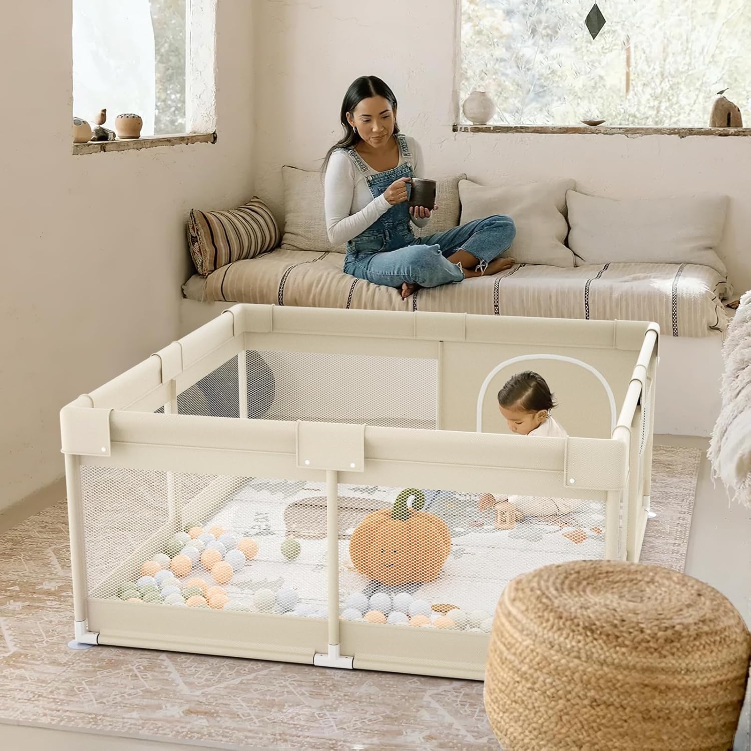 Fodoss Parc Bébé 120x120 cm con Tapis e Materasso - immagine 7