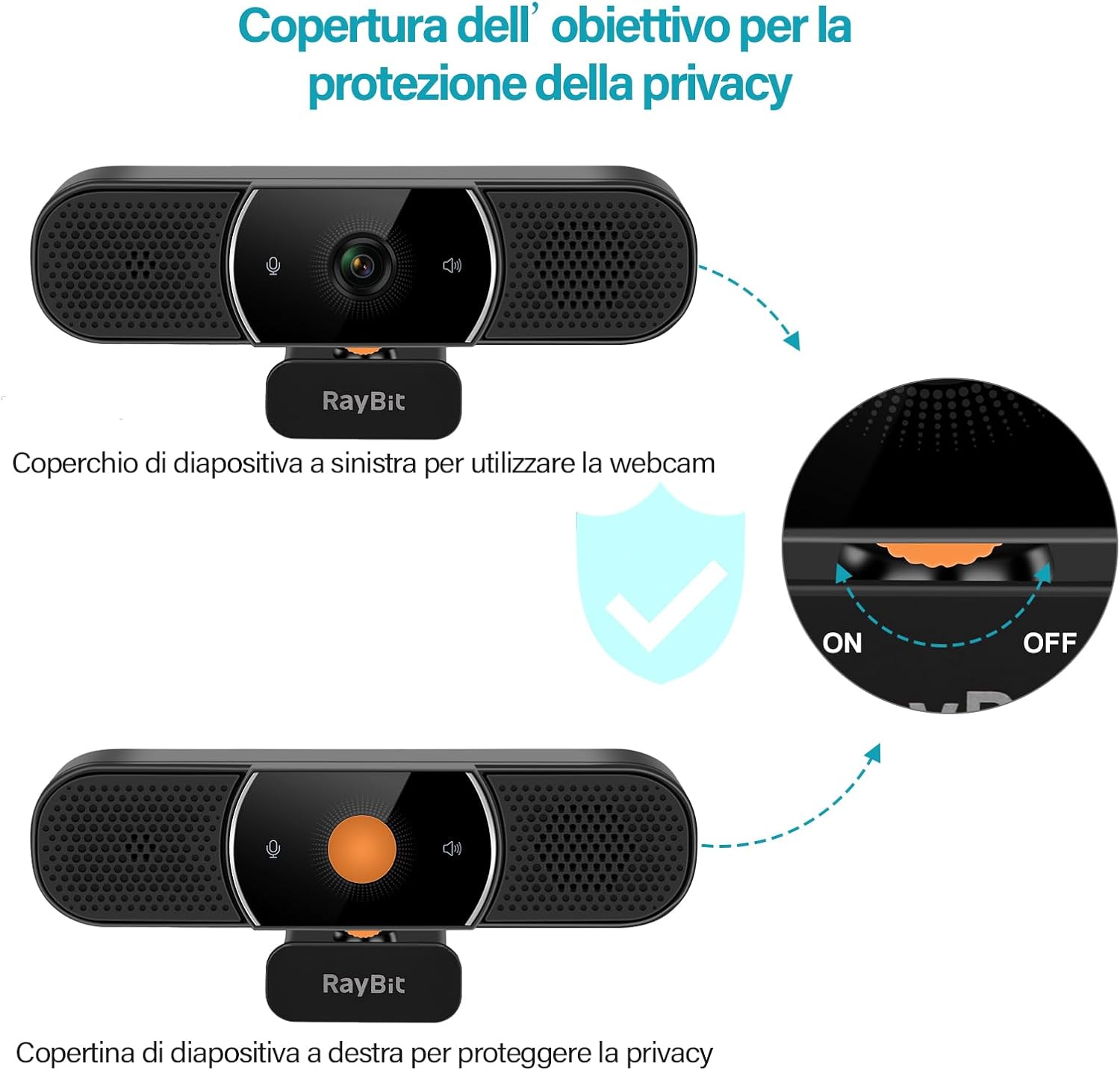 Raybit 3 in 1 Webcam 2K HD USB C con Microfono - immagine 5