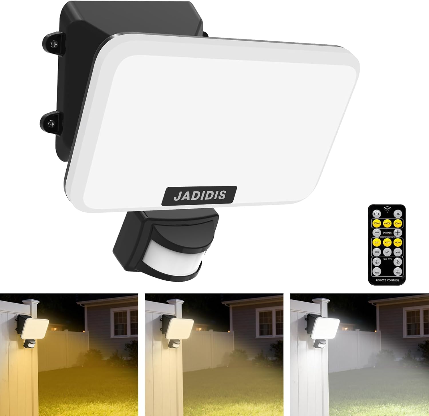 30W Faretto Led da Esterno con Sensore di Movimento, 3600LM Faro LED Esterno con Telecomando, 132 Leds 4 Modalità Luci di Sicurezza, IP65 Lampade da parete per Garage Cortile Giardino - immagine 1