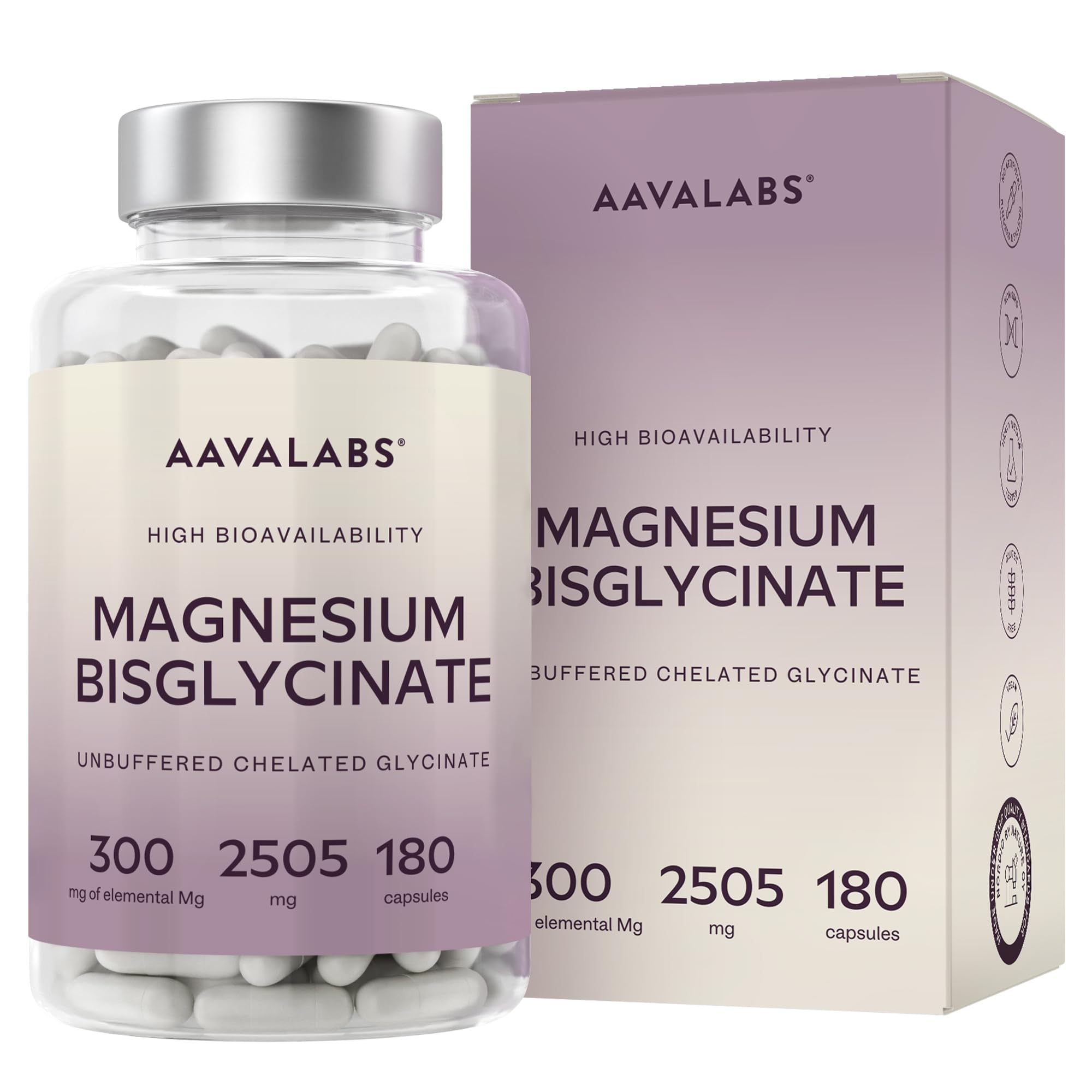Magnesio Bisglicinato Capsule 2505mg | Integratore Magnesio Glicinato 300mg Elementare Alta Biodisponibilità - Magnesium Glycinate Chelato Puro, non Tamponato - Integratori Stanchezza - 180 Capsule