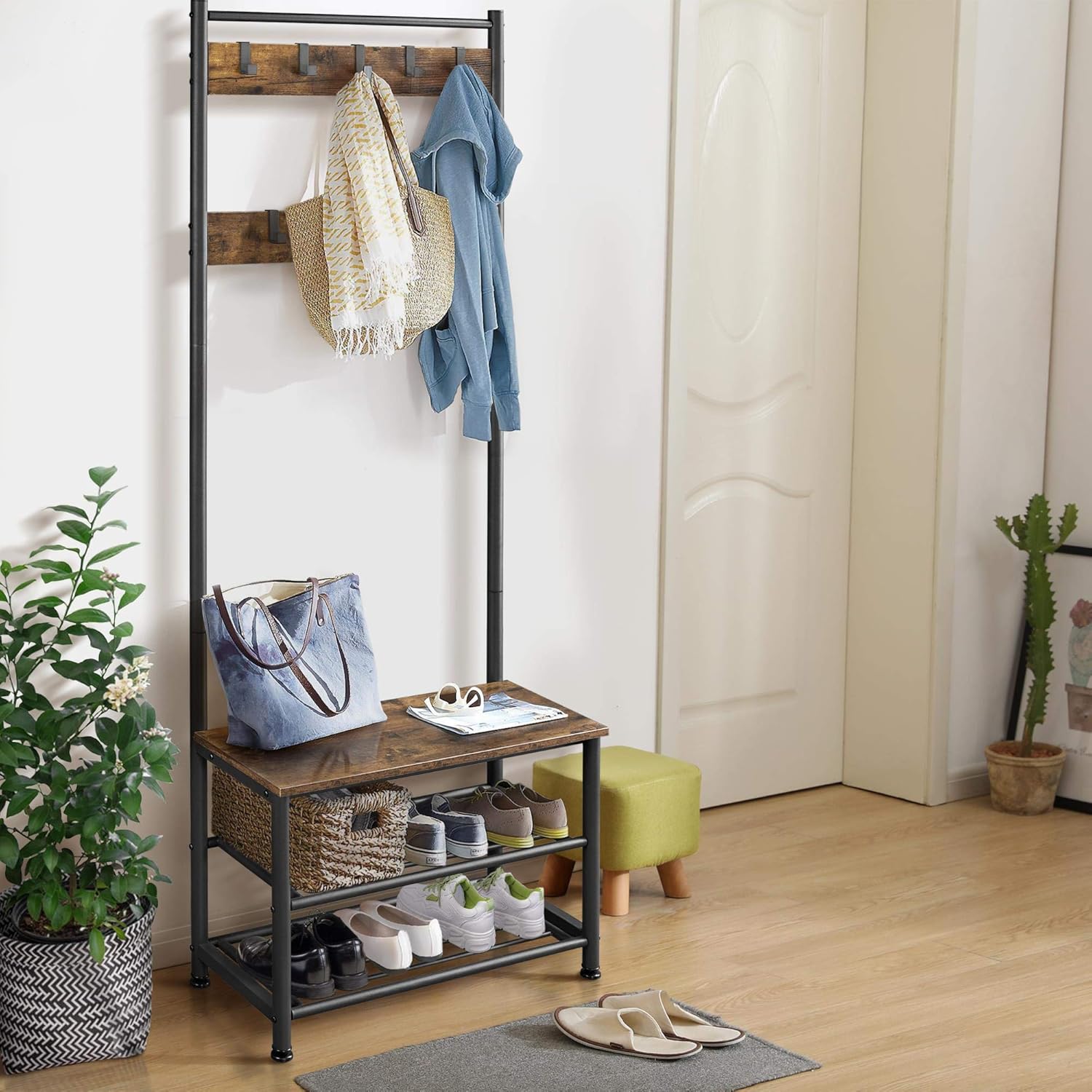 Yaheetech Appendiabiti con Scarpiera Vintage, Marrone - immagine 2