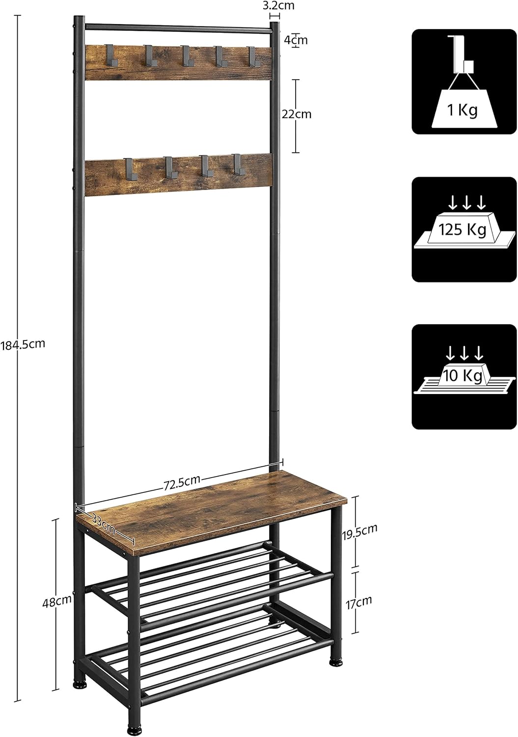 Yaheetech Appendiabiti con Scarpiera Vintage, Marrone - immagine 4