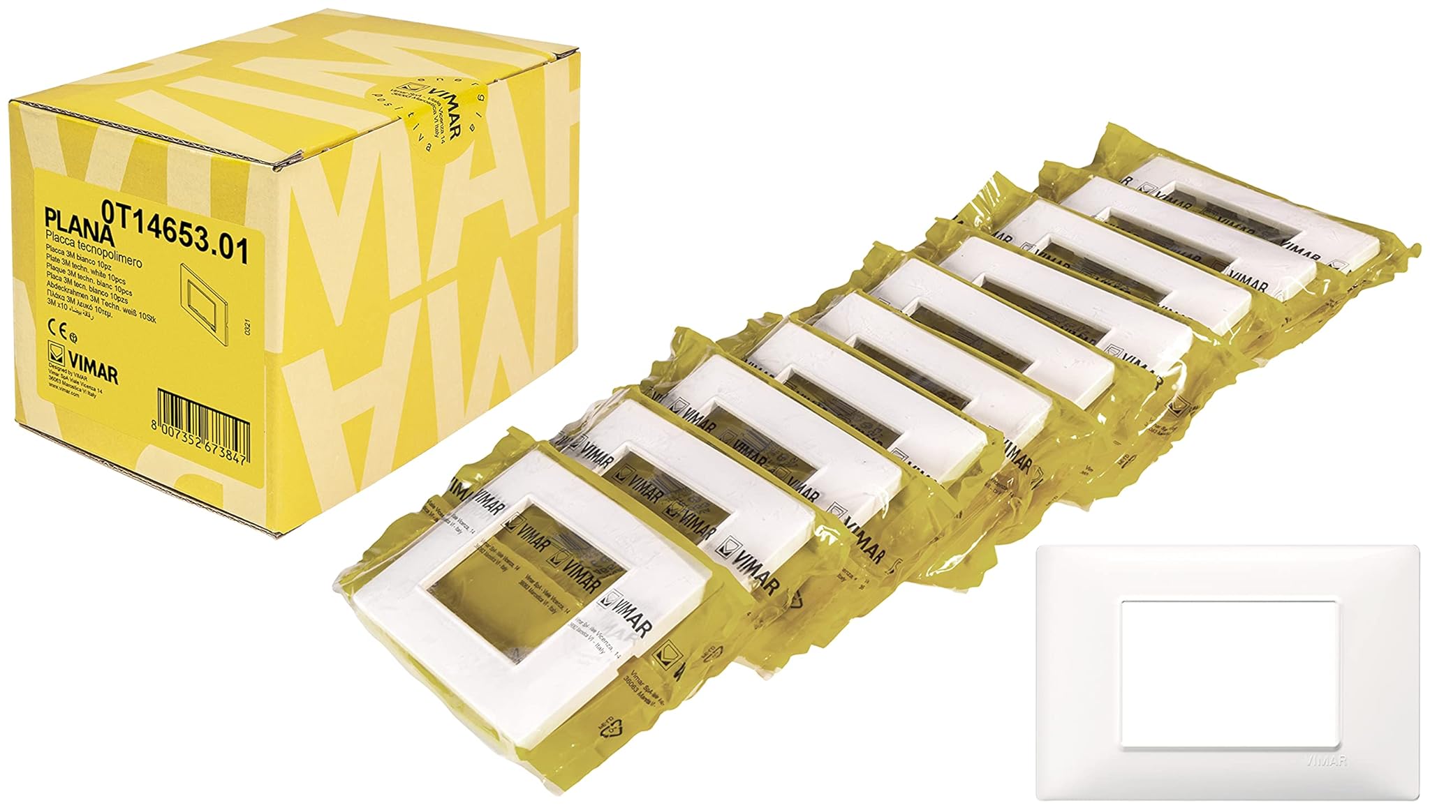Vimar Plana 0T14653.01 - Placca 3 Moduli, Bianco (10 pz)