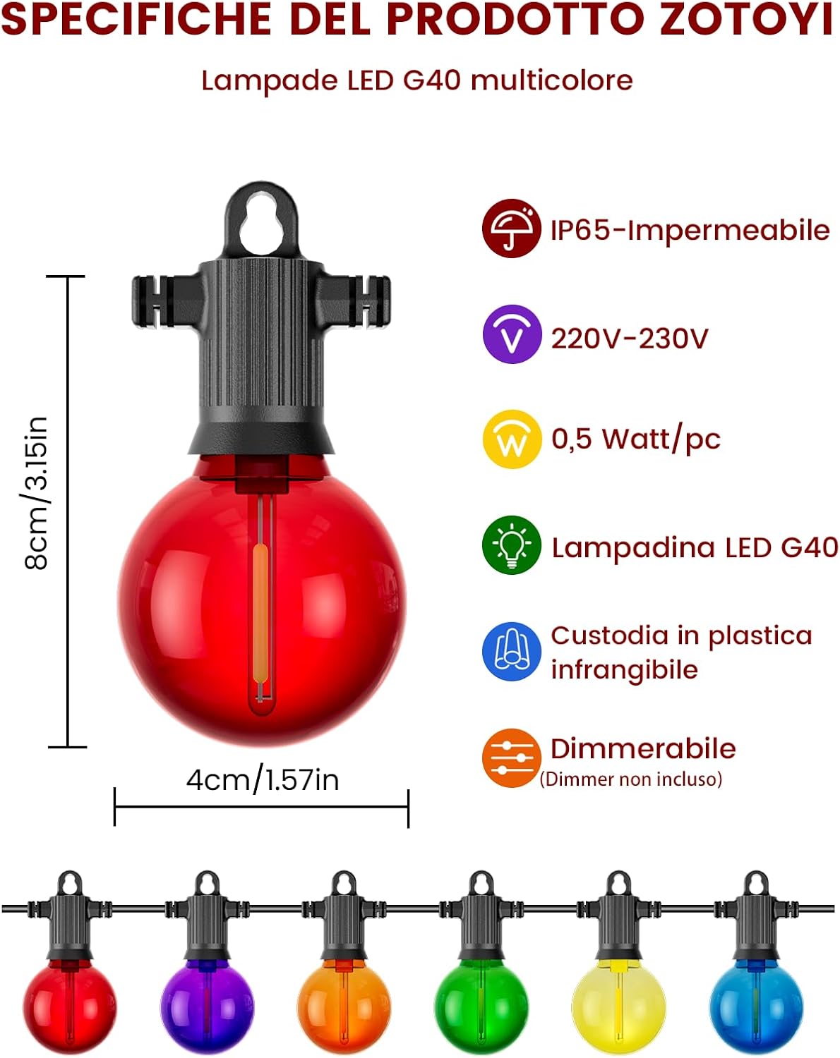 Zotoyi Lampadine LED G40 per Luci a Sfera da Esterno - immagine 3