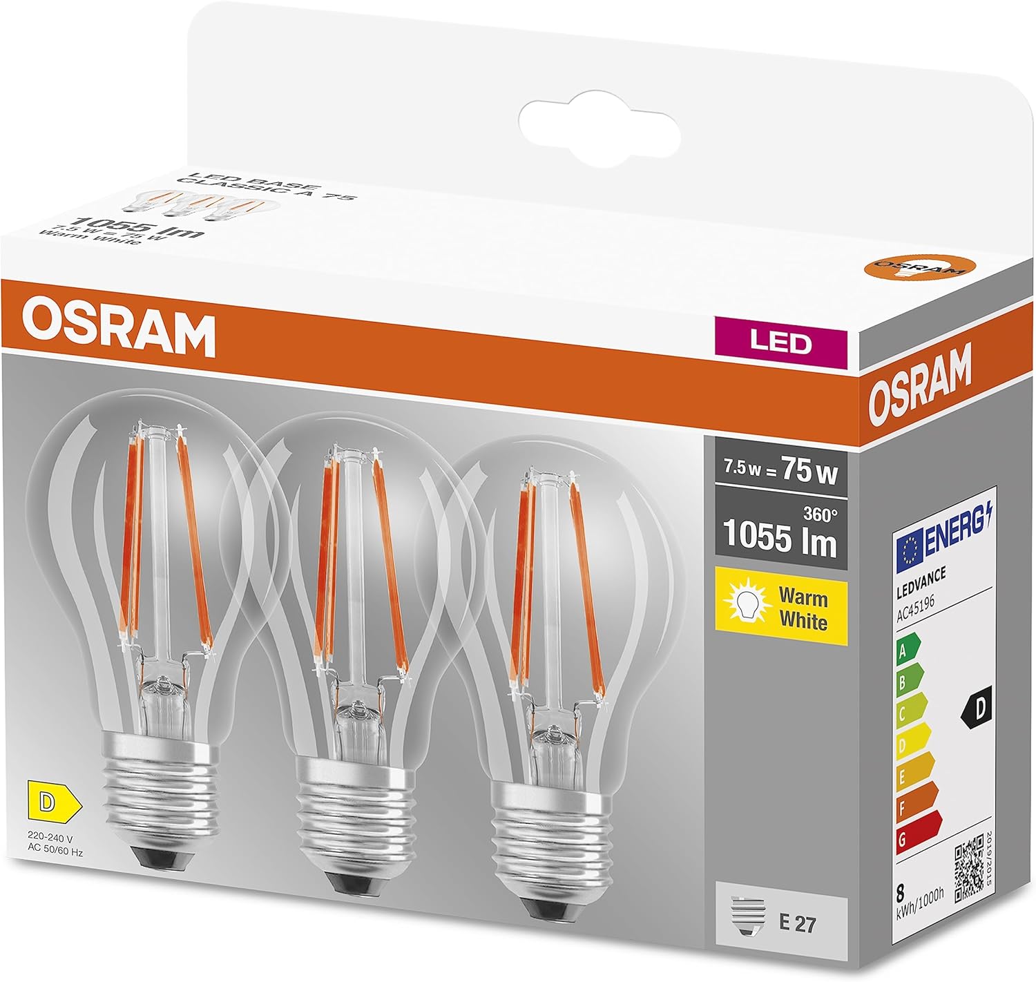 Osram LED BASE Classic A75 - Lampade E27 1055lm (3 pz) - immagine 1