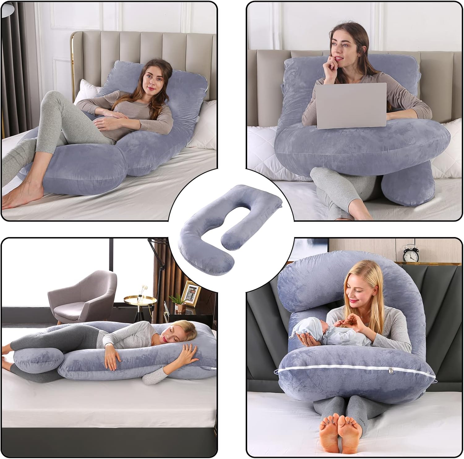 Caliyo Cuscino Gravidanza a J 180x70 cm, Grigio Chiaro - immagine 2