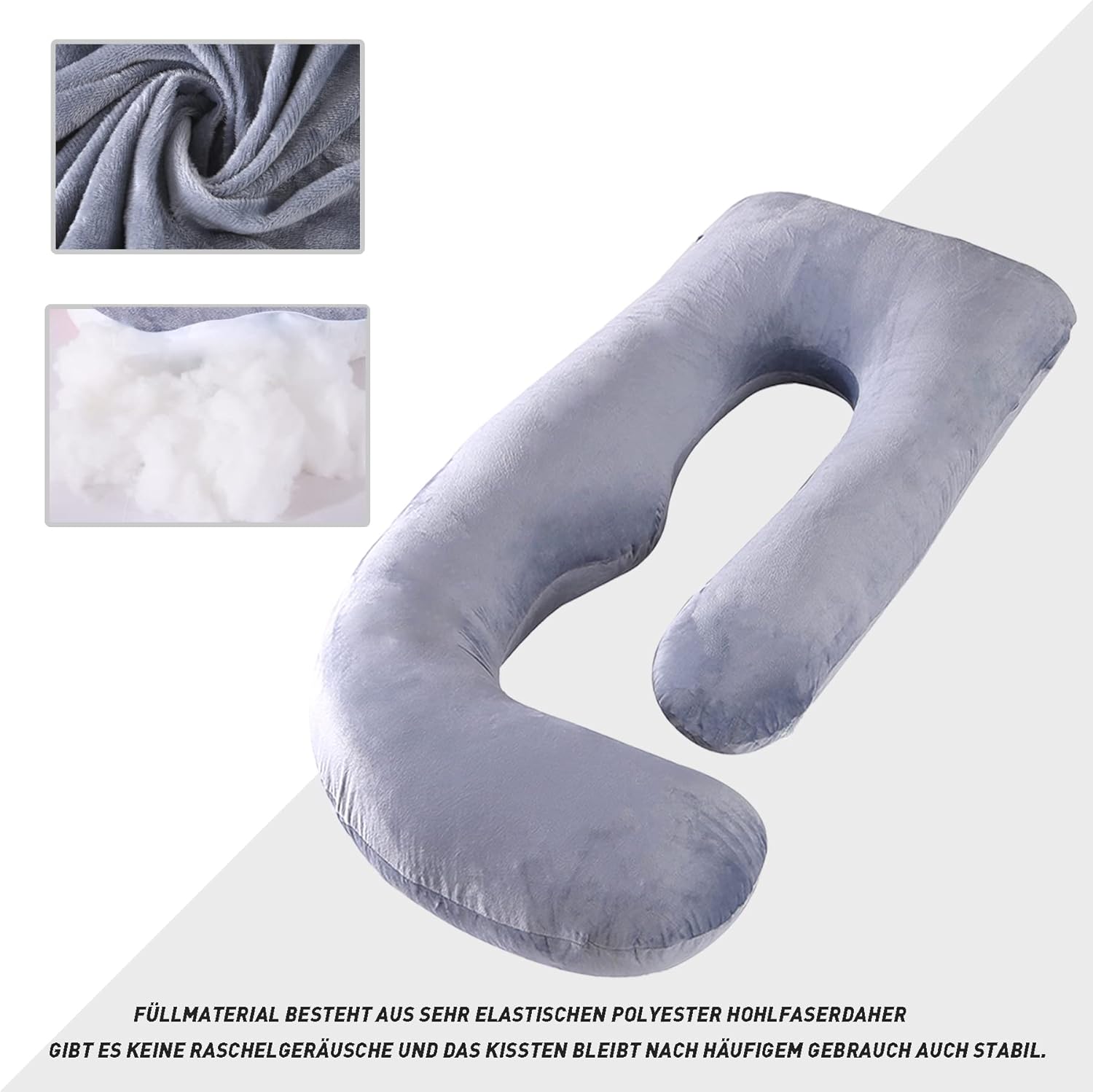 Caliyo Cuscino Gravidanza a J 180x70 cm, Grigio Chiaro - immagine 4