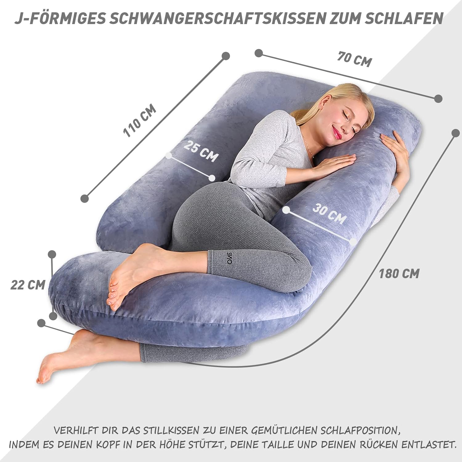 Caliyo Cuscino Gravidanza a J 180x70 cm, Grigio Chiaro - immagine 6