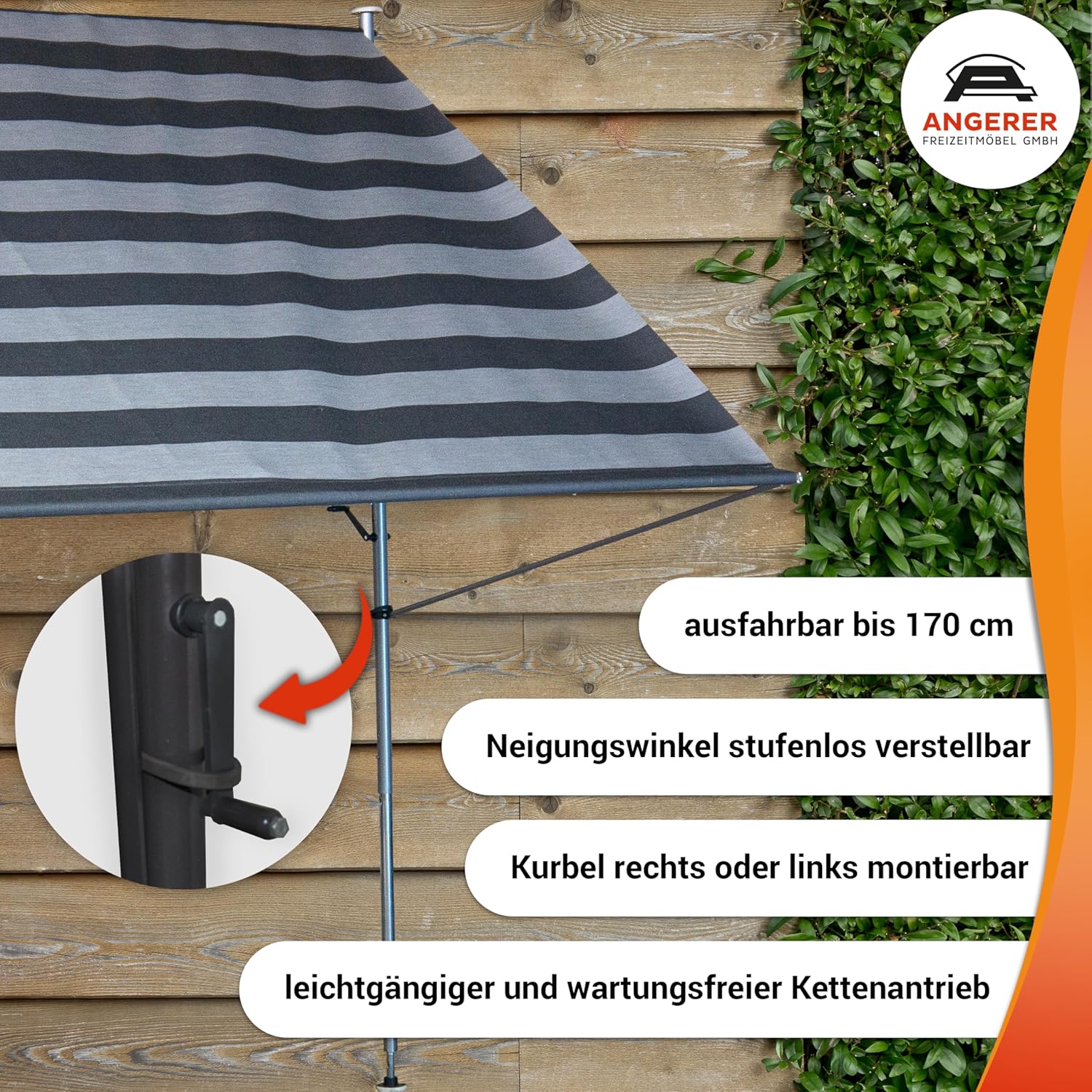 Angerer Tenda da Sole Premium a Strisce 150cm, Grigio - immagine 2