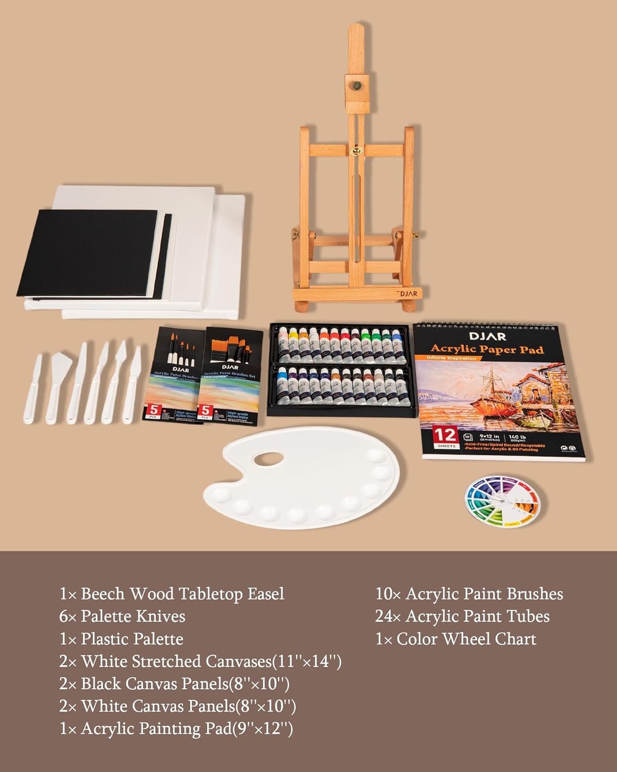 DJAR Set di colori acrilici con mini cavalletto da tavolo - immagine 2