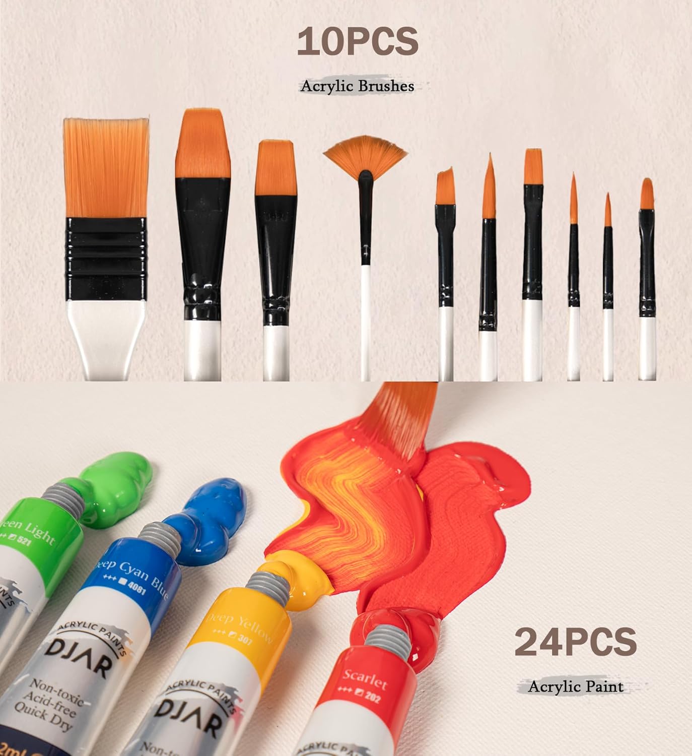 DJAR Set di colori acrilici con mini cavalletto da tavolo - immagine 3