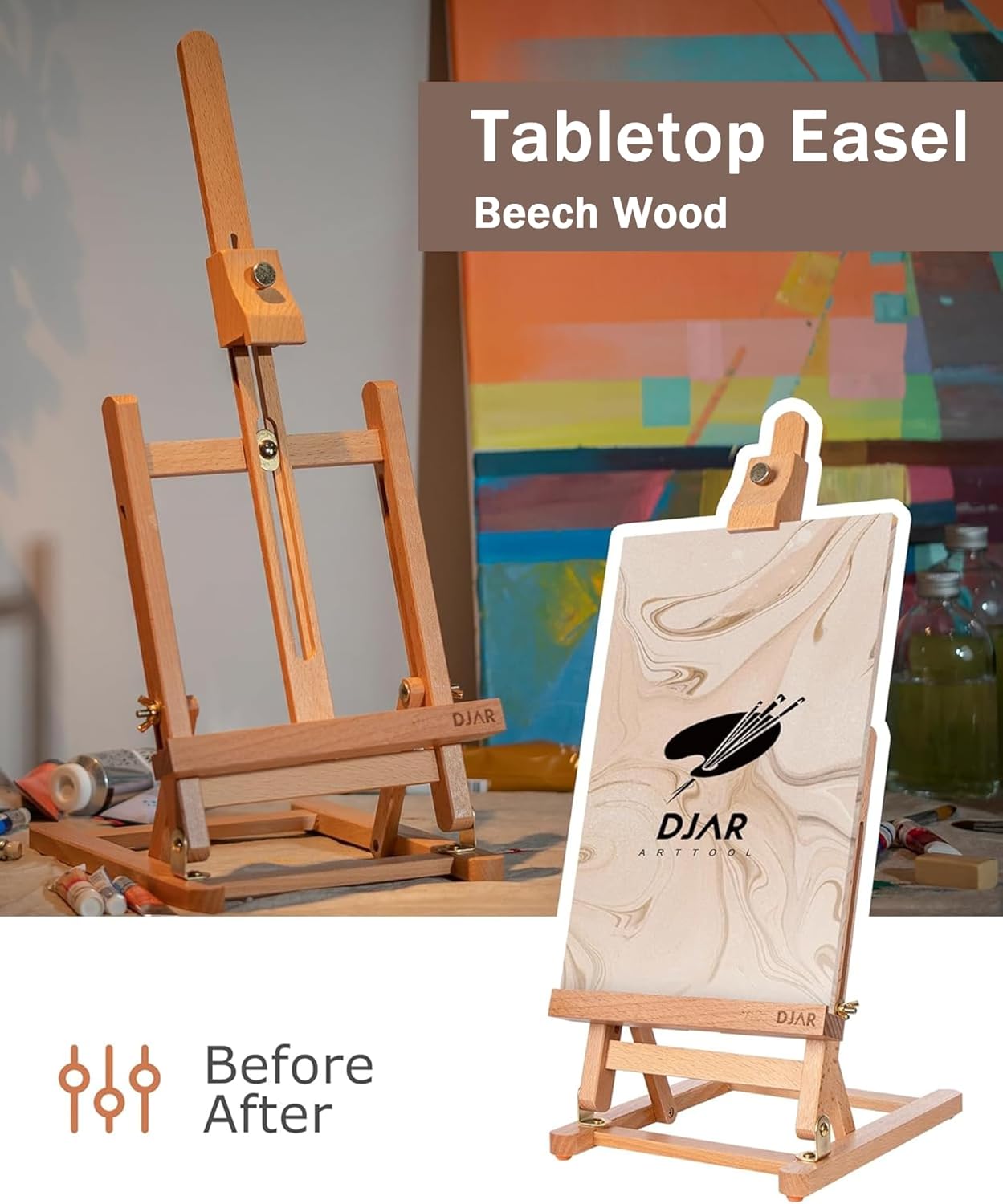 DJAR Set di colori acrilici con mini cavalletto da tavolo - immagine 4