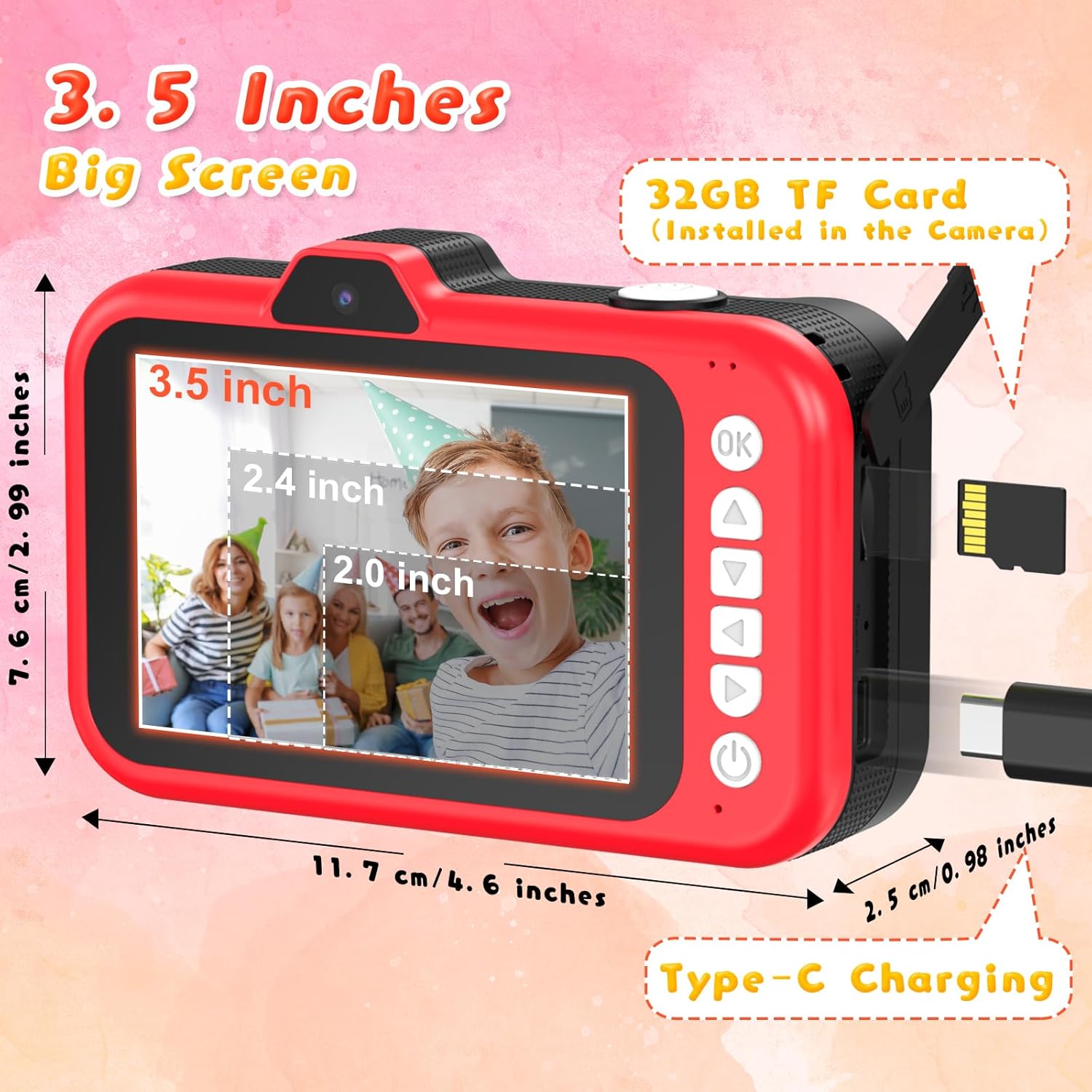 Ushining Macchina Fotografica Bambini 3.5" Schermo - immagine 4