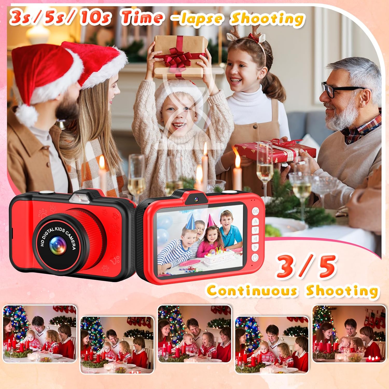 Ushining Macchina Fotografica Bambini 3.5" Schermo - immagine 7